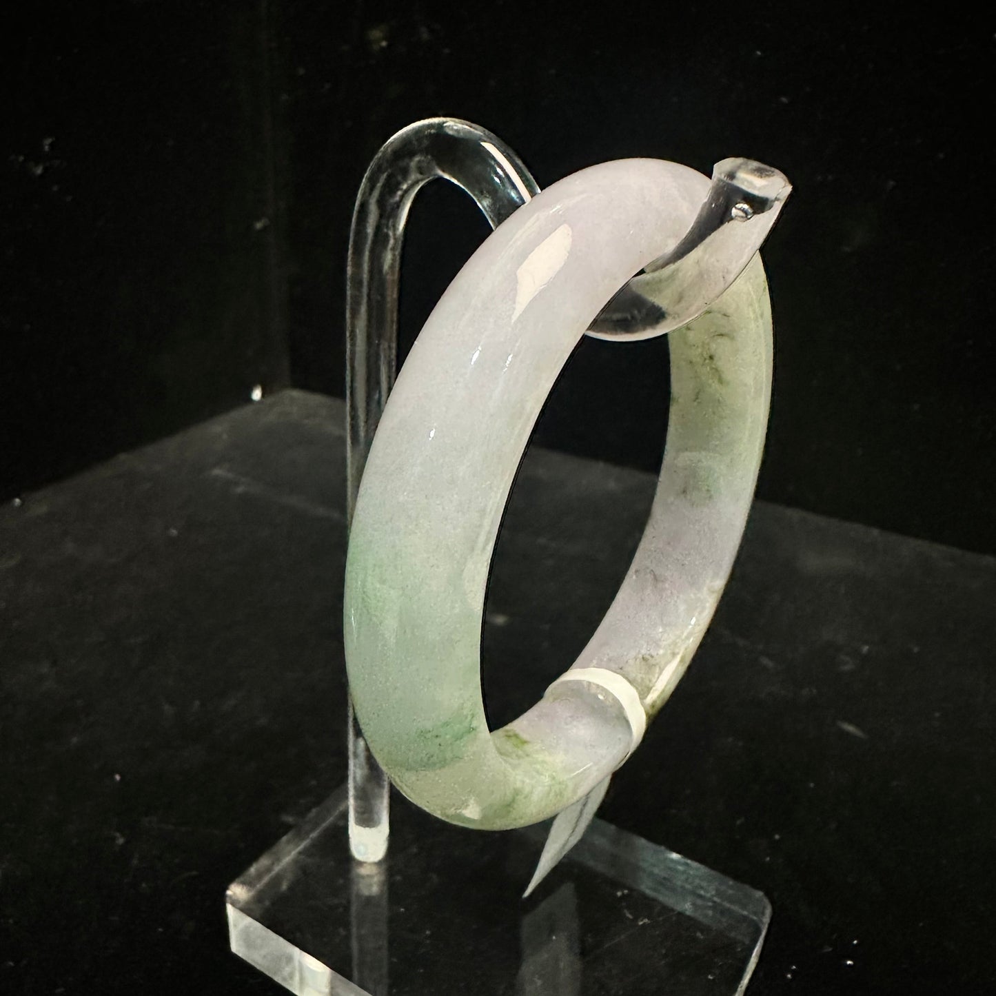 17. Apple Green and Lavender with Touches of Dark Green Jade Bangle