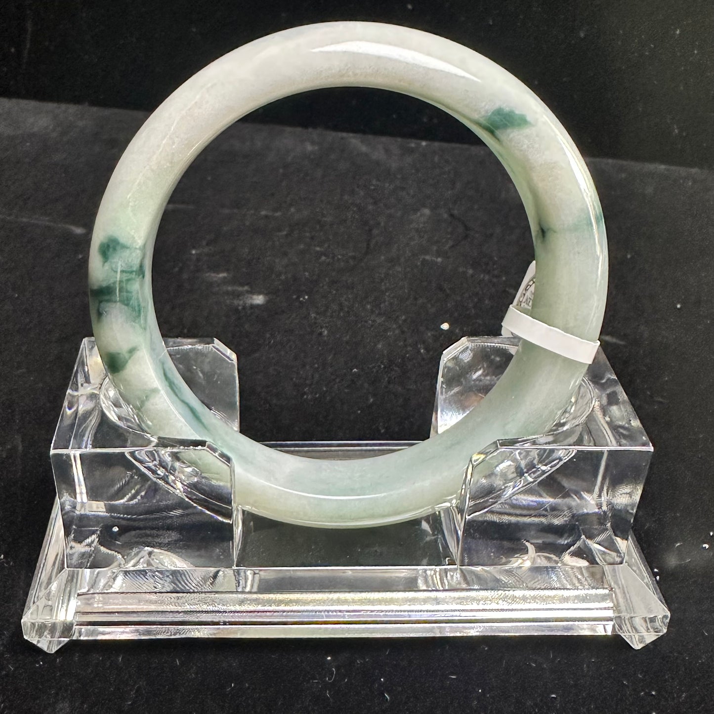 22. White with Blueish-Green Flower Jade Bangle