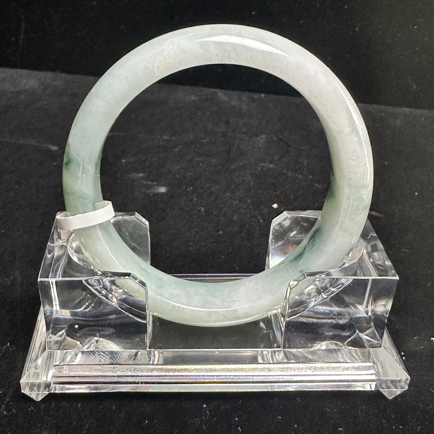 22. White with Blueish-Green Flower Jade Bangle