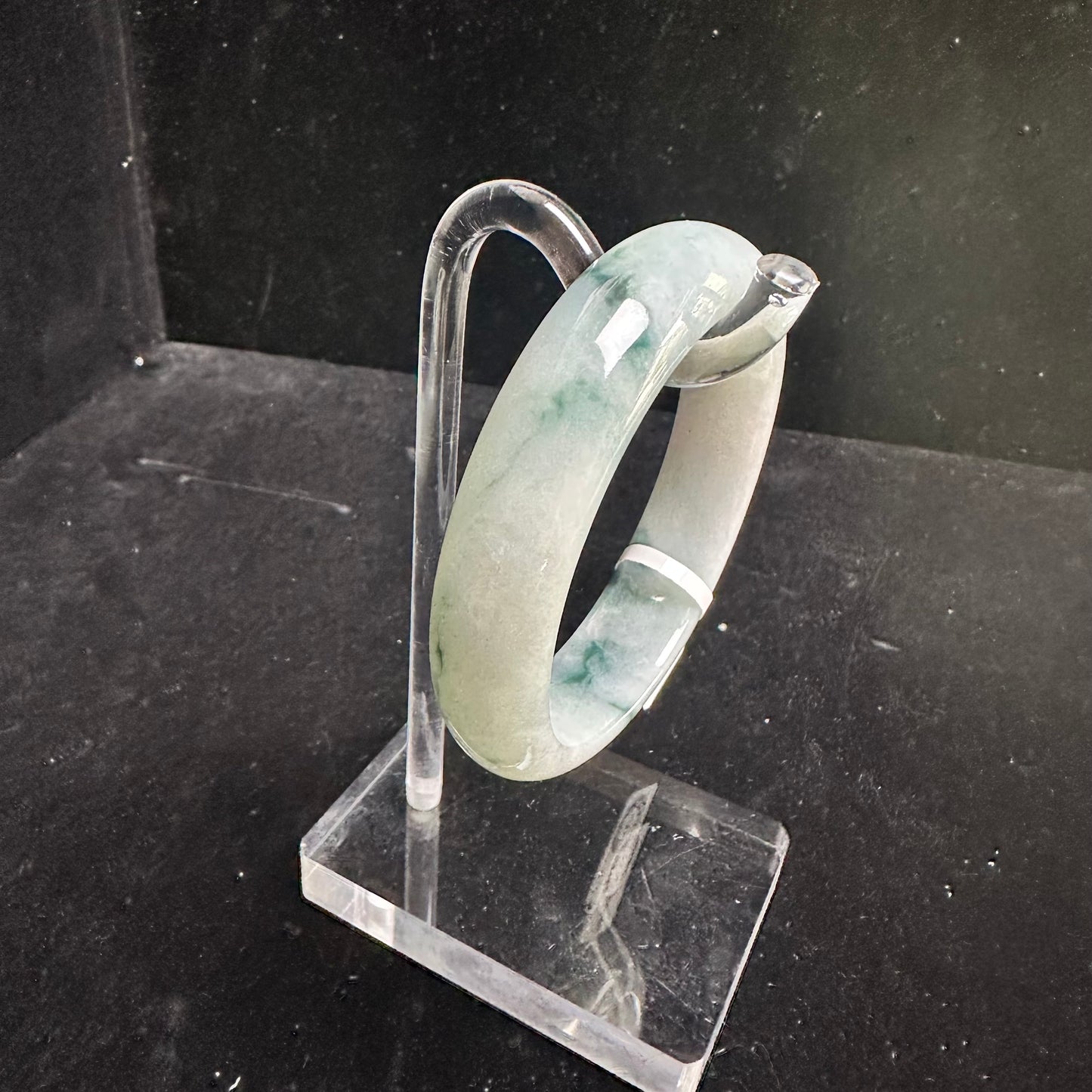 22. White with Blueish-Green Flower Jade Bangle