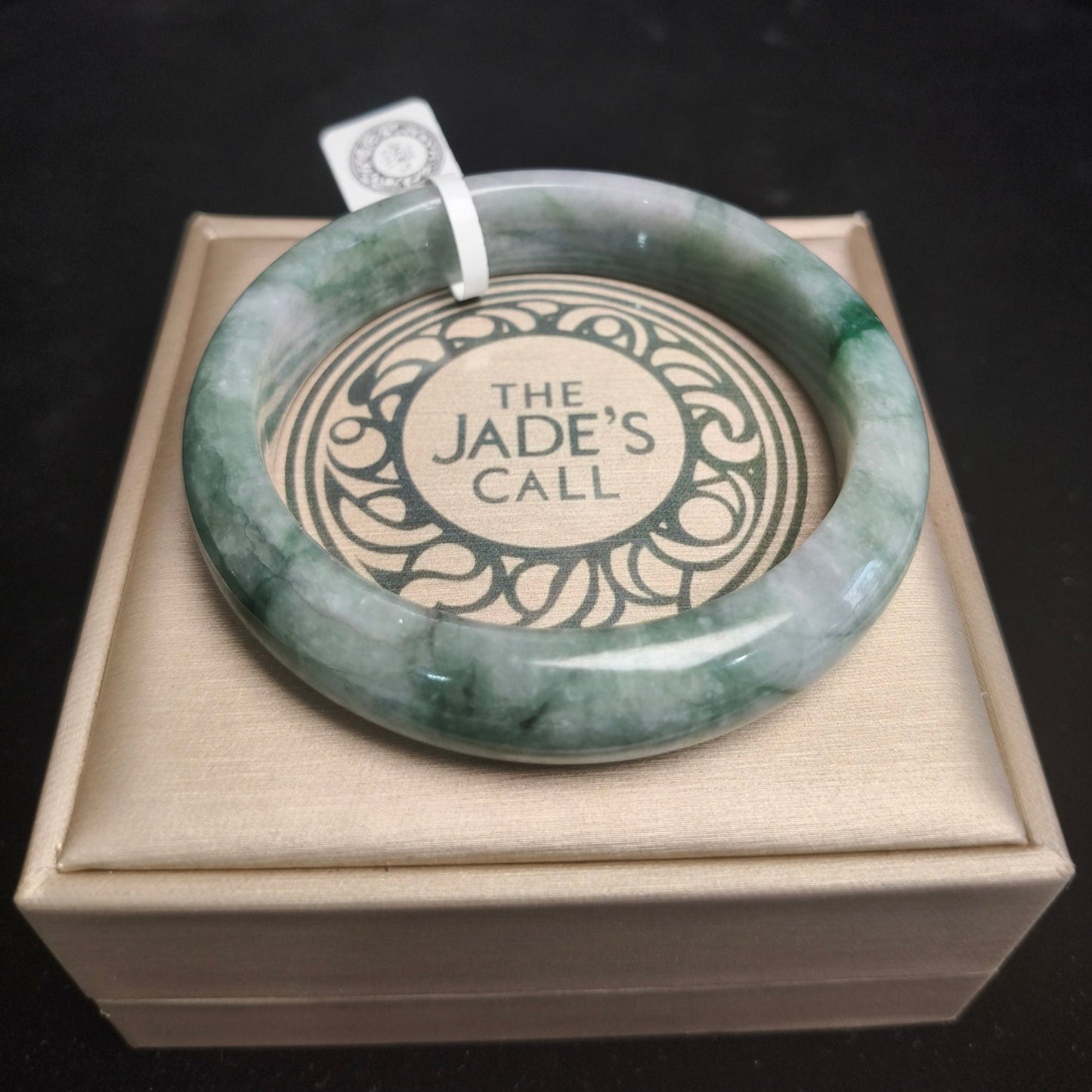 26. White with Green Lines Jade Bangle