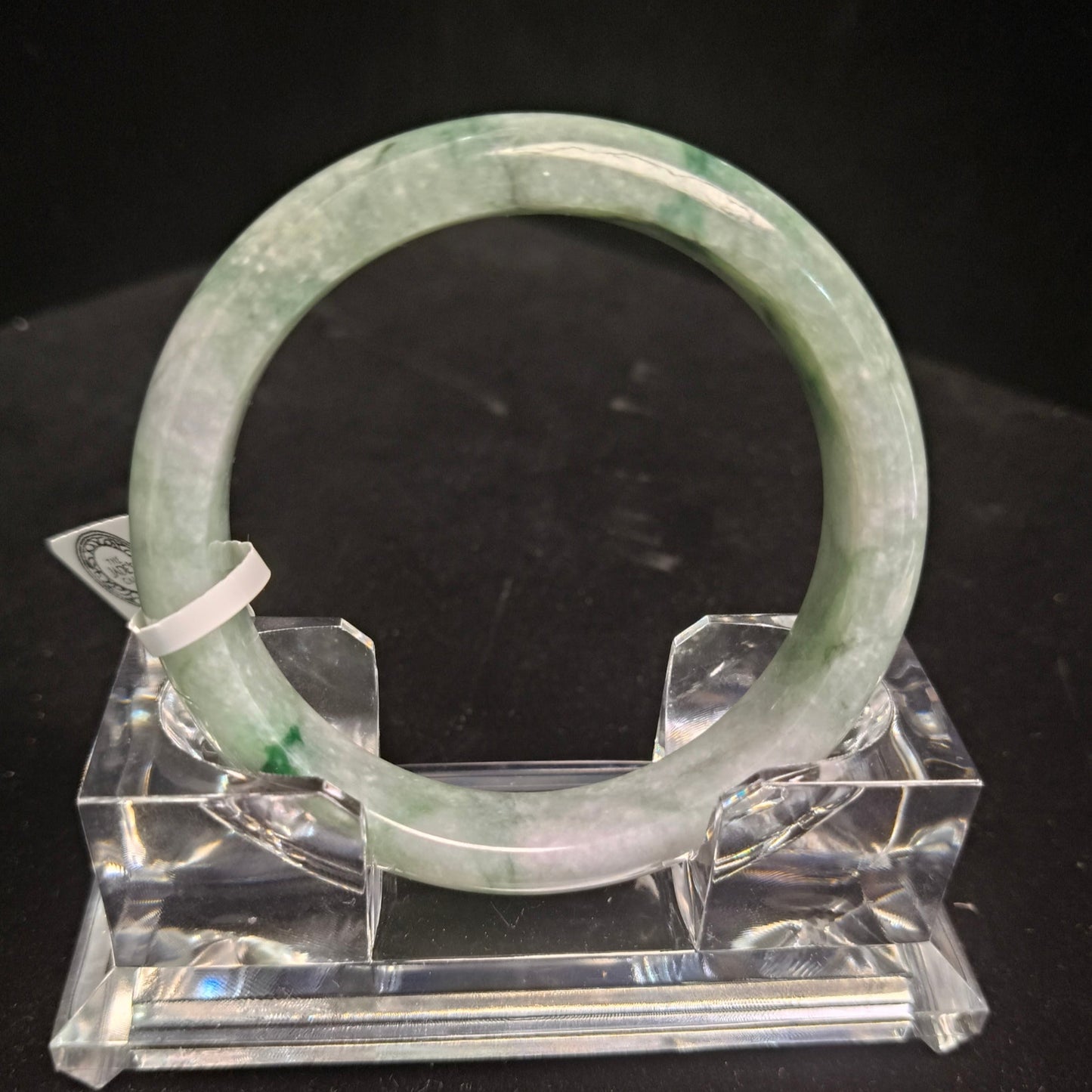 26. White with Green Lines Jade Bangle