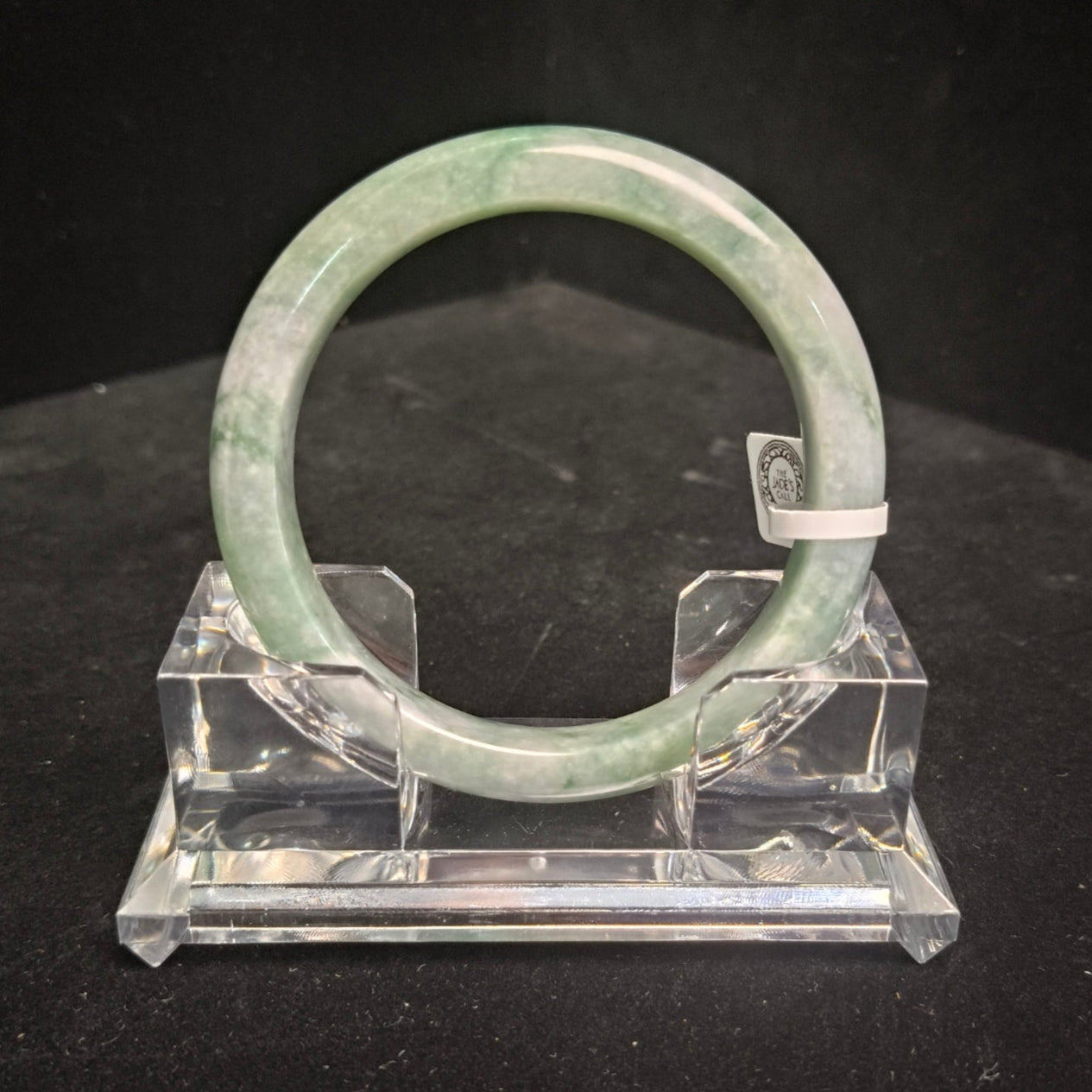26. White with Green Lines Jade Bangle