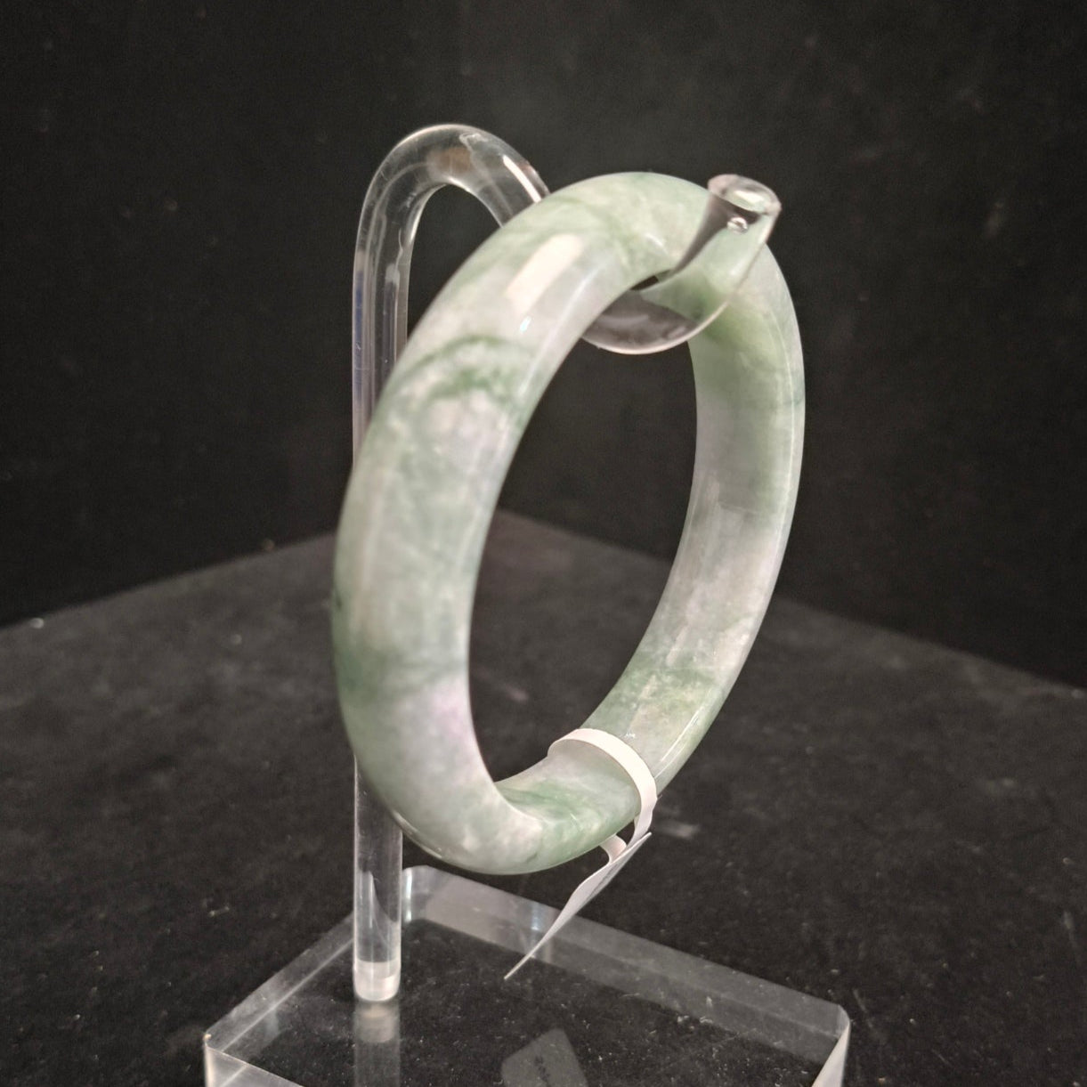 26. White with Green Lines Jade Bangle