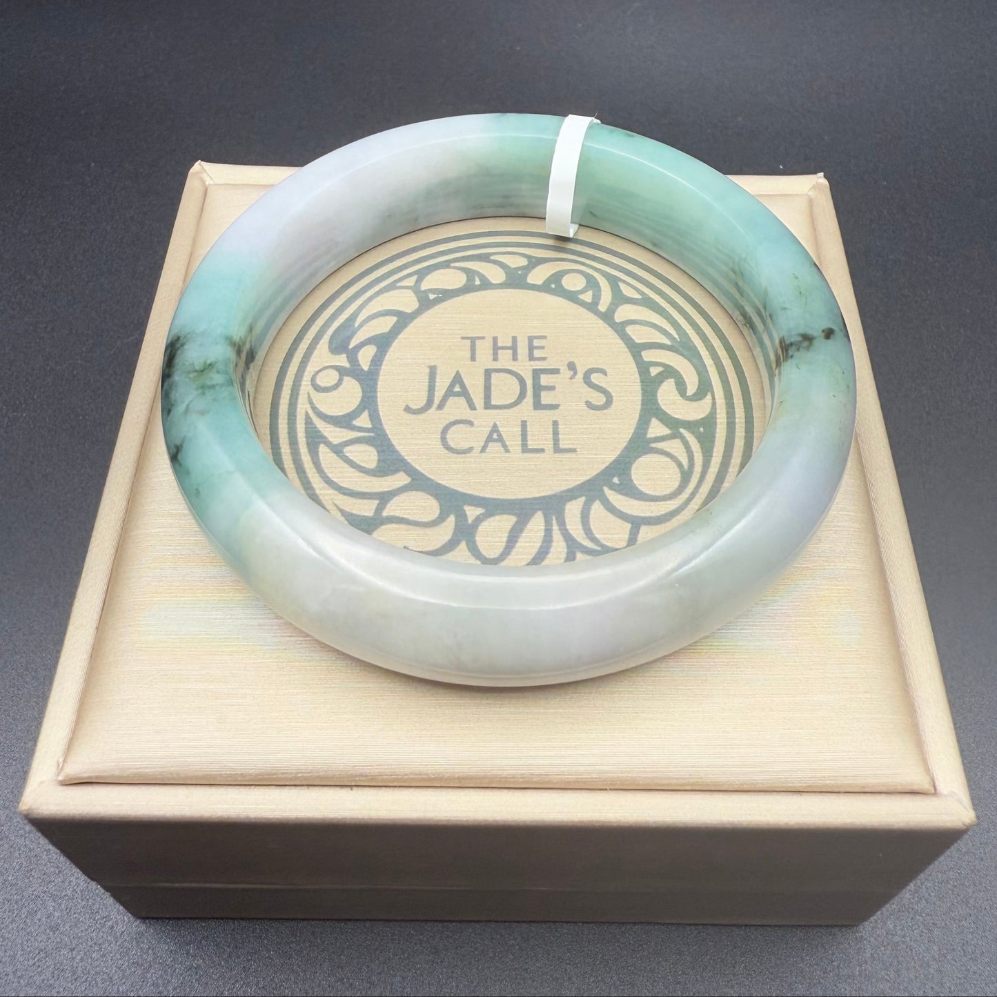 33. White and Greenish-Blue with Floating Flowers Jade Bangle