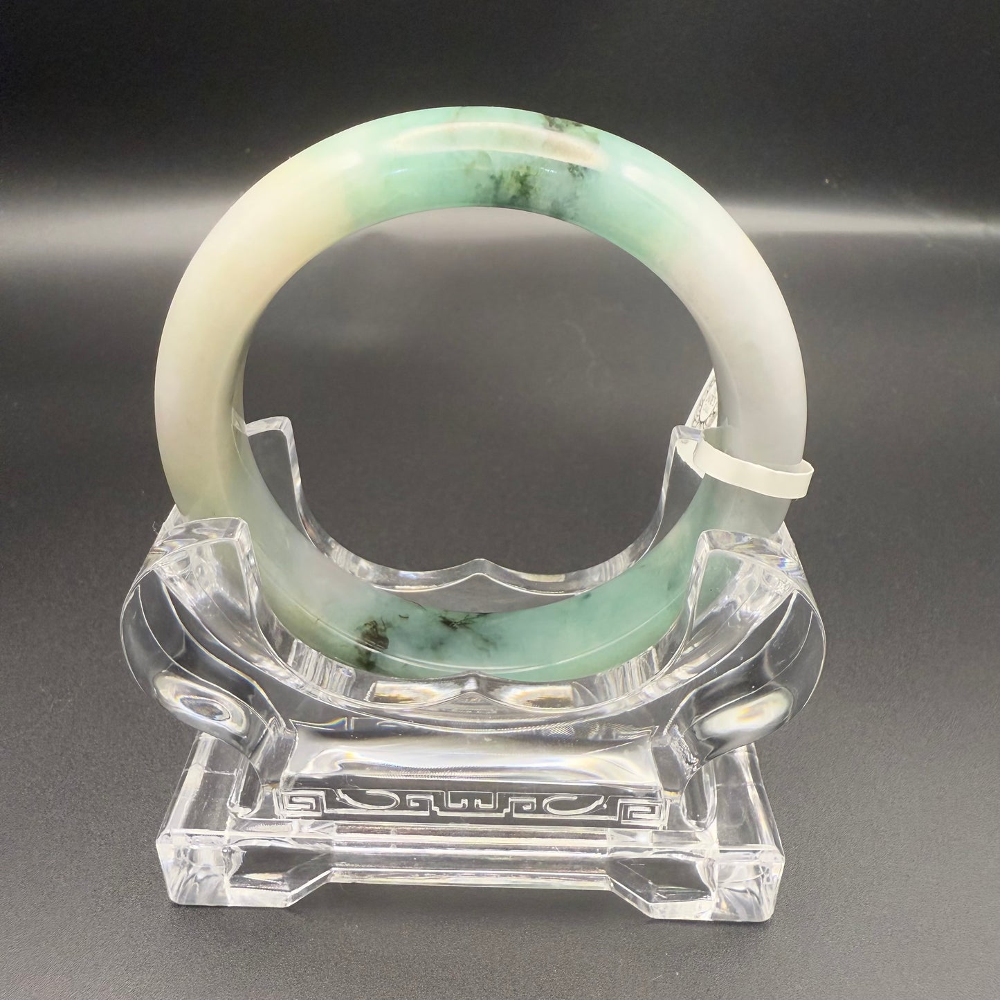 33. White and Greenish-Blue with Floating Flowers Jade Bangle