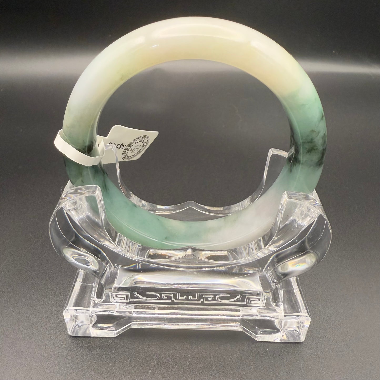 33. White and Greenish-Blue with Floating Flowers Jade Bangle
