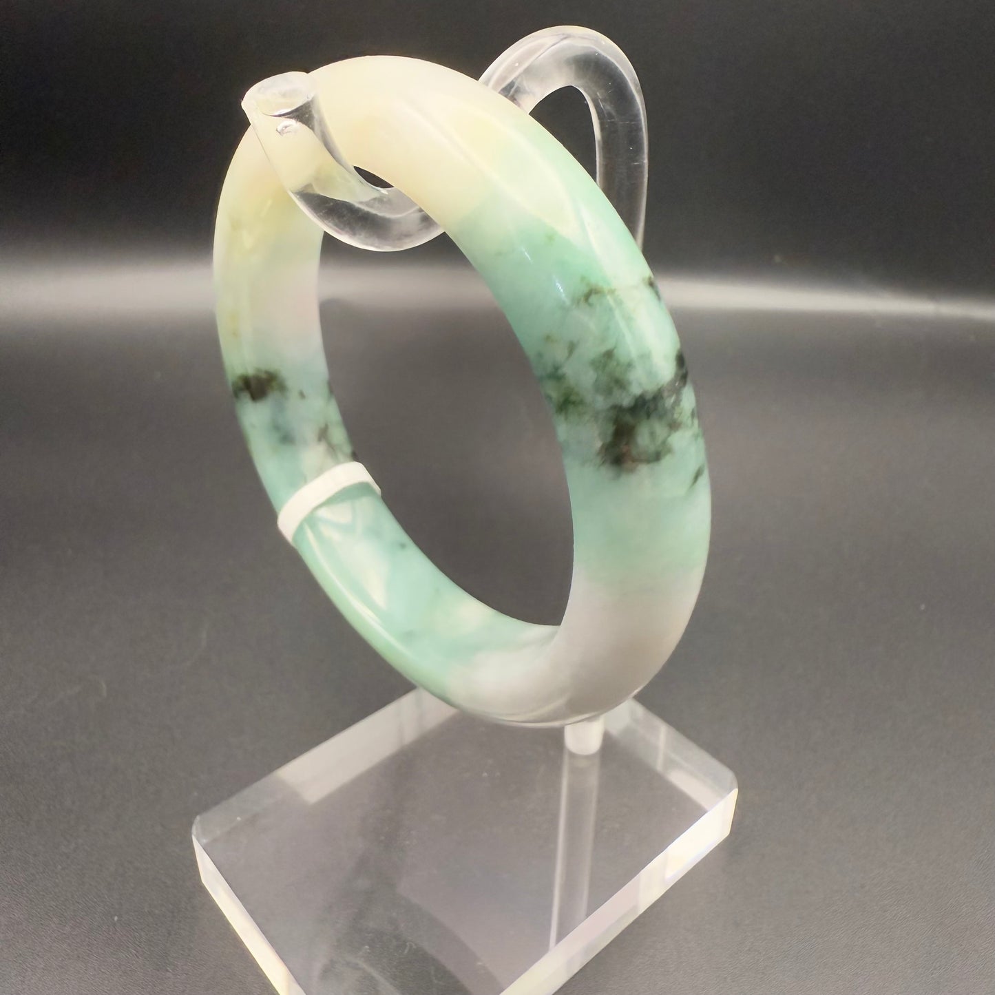 33. White and Greenish-Blue with Floating Flowers Jade Bangle