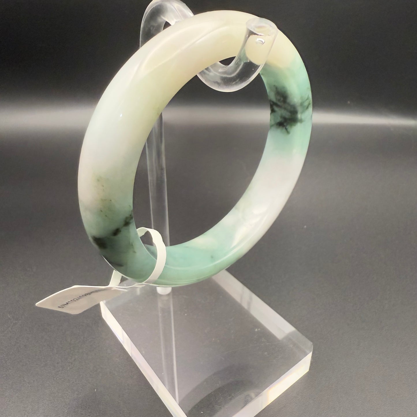 33. White and Greenish-Blue with Floating Flowers Jade Bangle