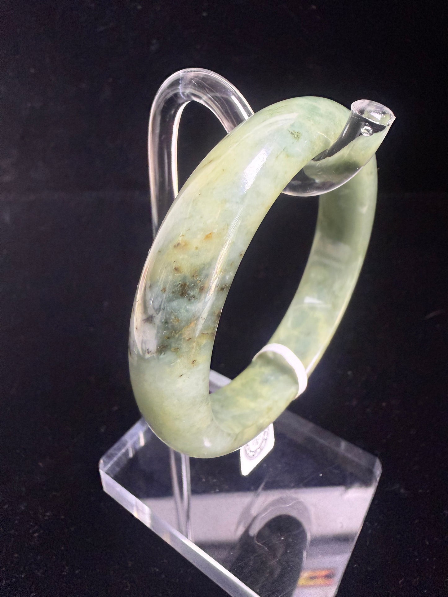 68. Green with natural black speckles jade bangle