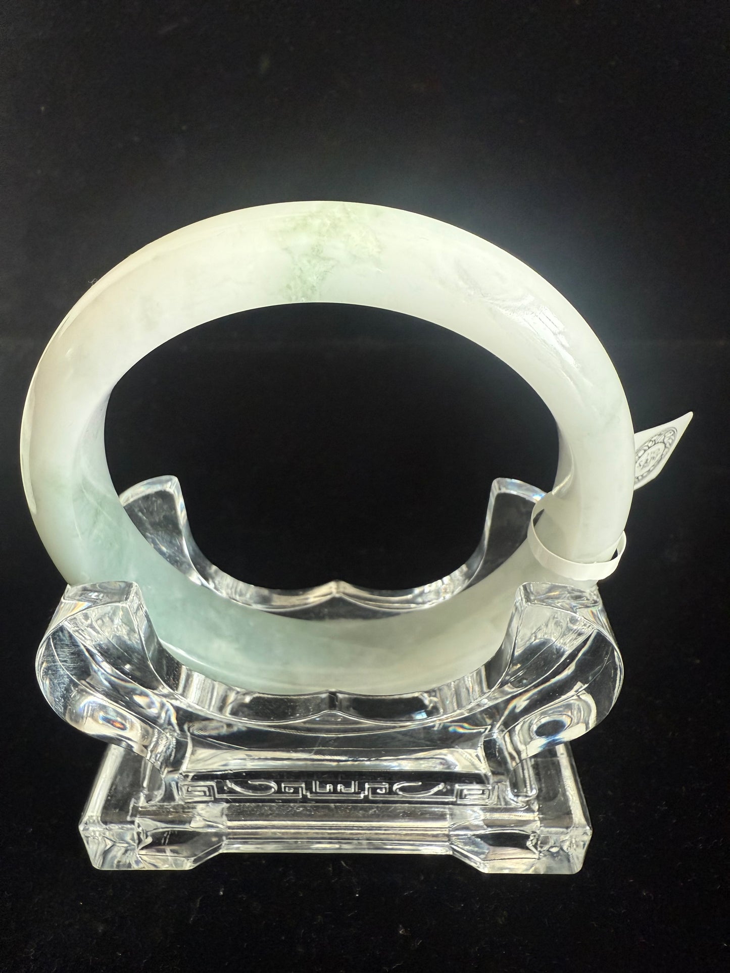 110. Rare beauty, blend of white & greenish blue Jade bangle