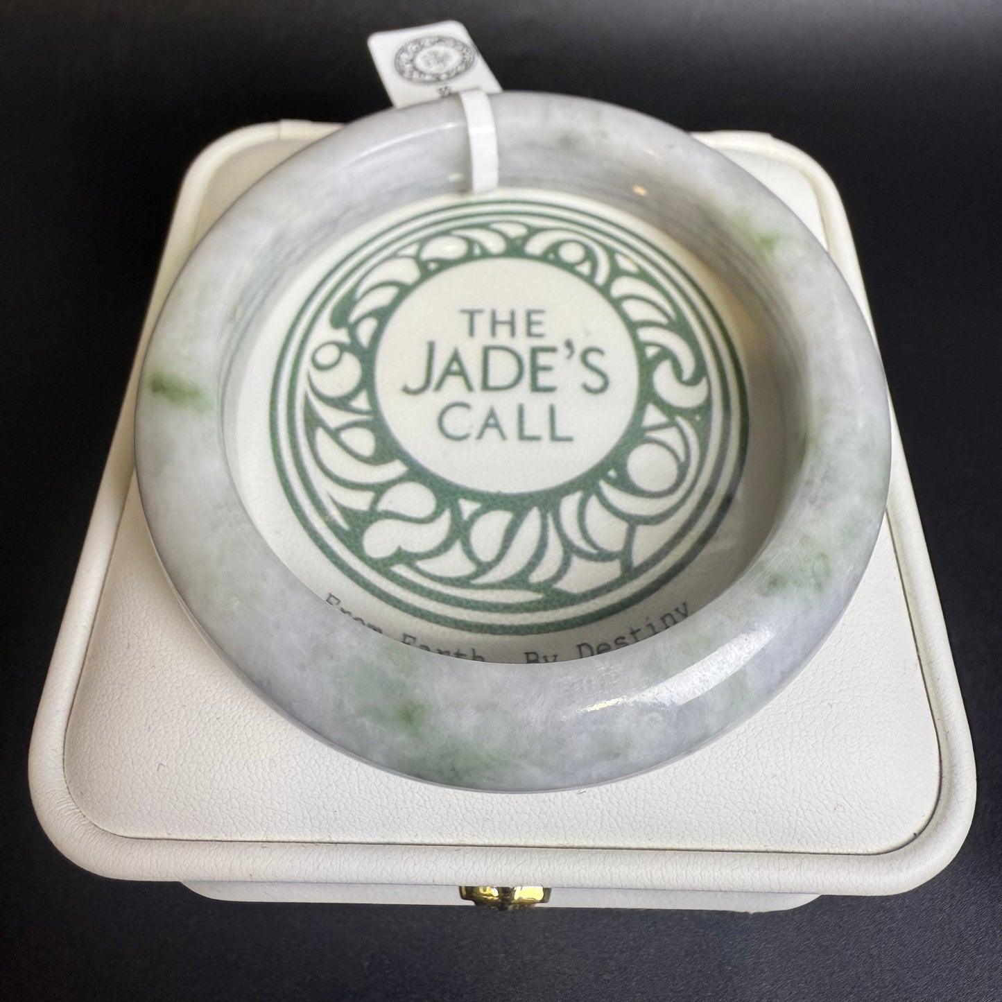 143. White-Grey bangle with green swirls Jade bangle