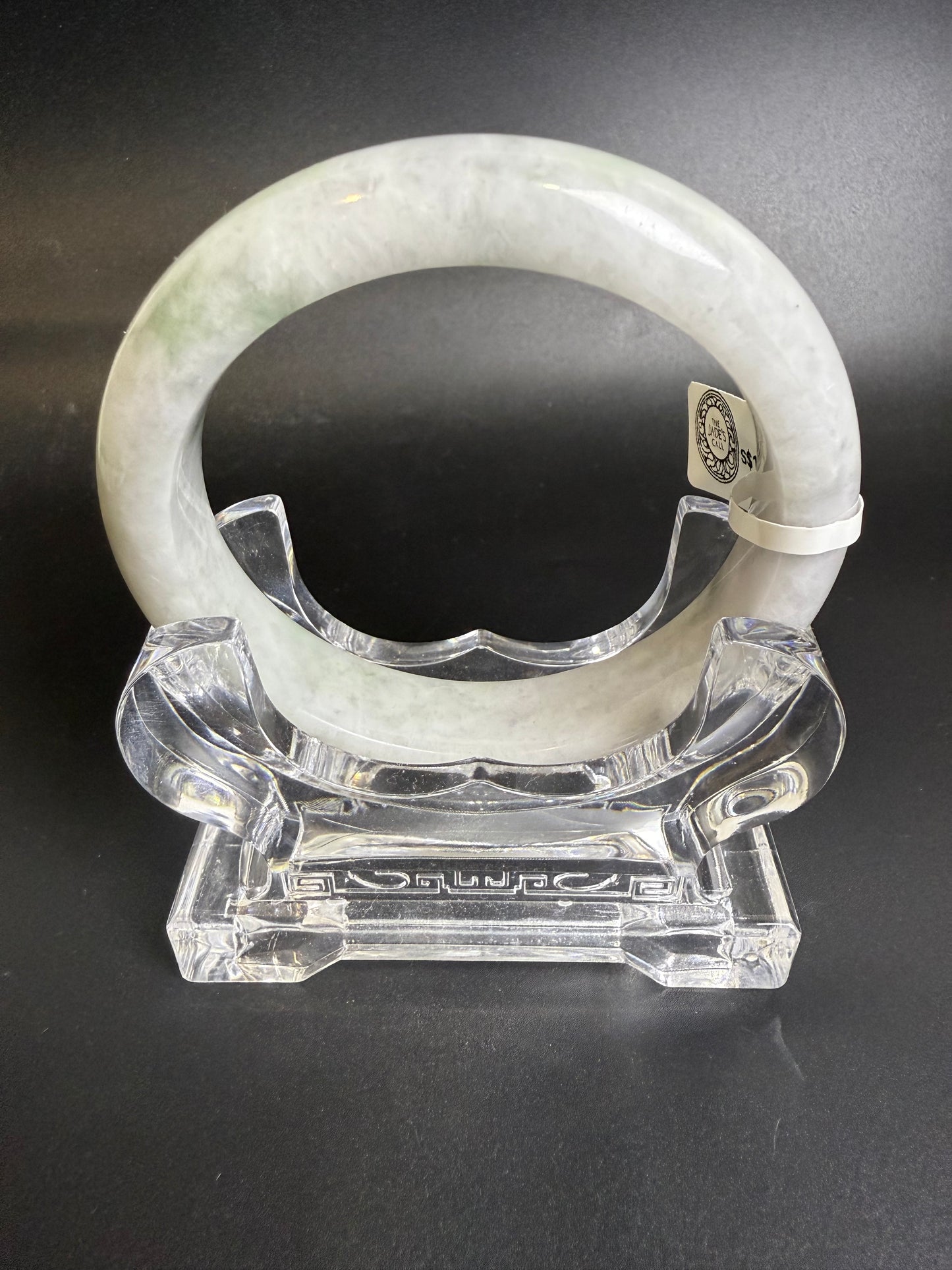 143. White-Grey bangle with green swirls Jade bangle