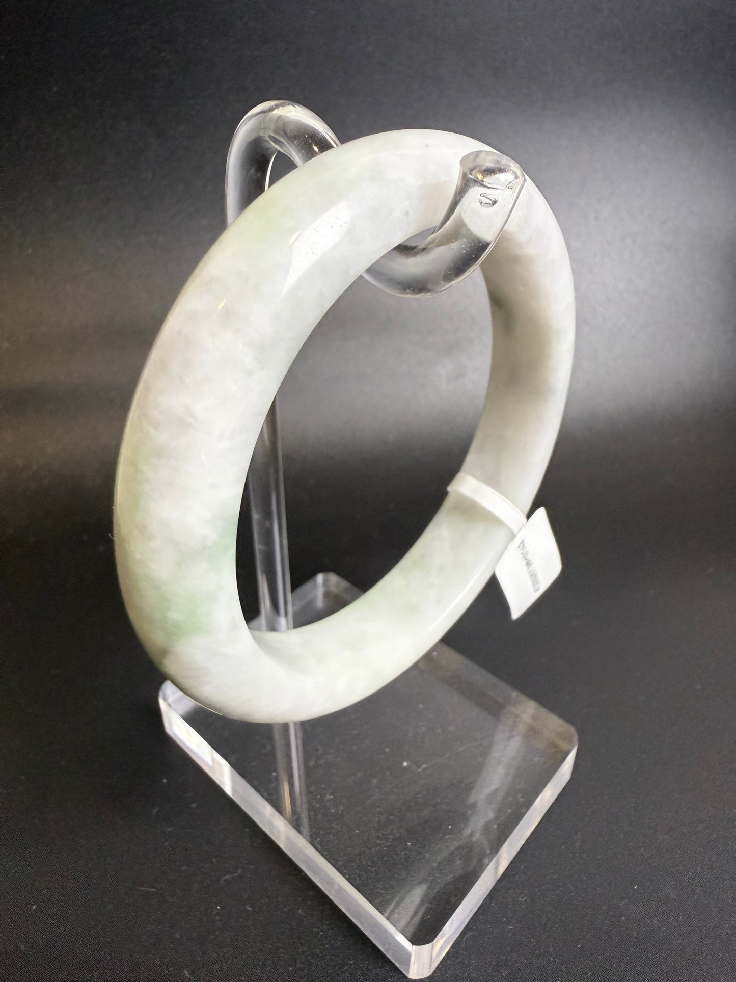 143. White-Grey bangle with green swirls Jade bangle