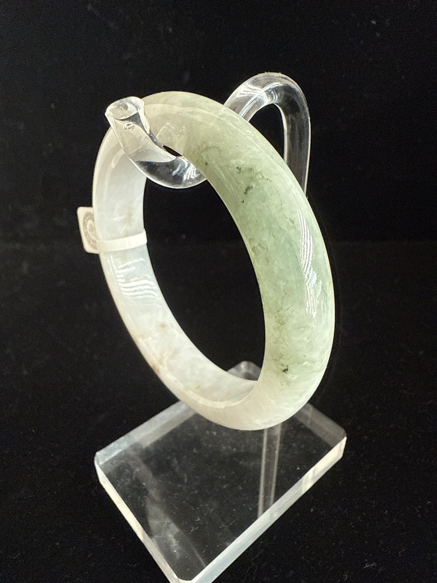 105. Glossy grey fused with lake green Jade bangle