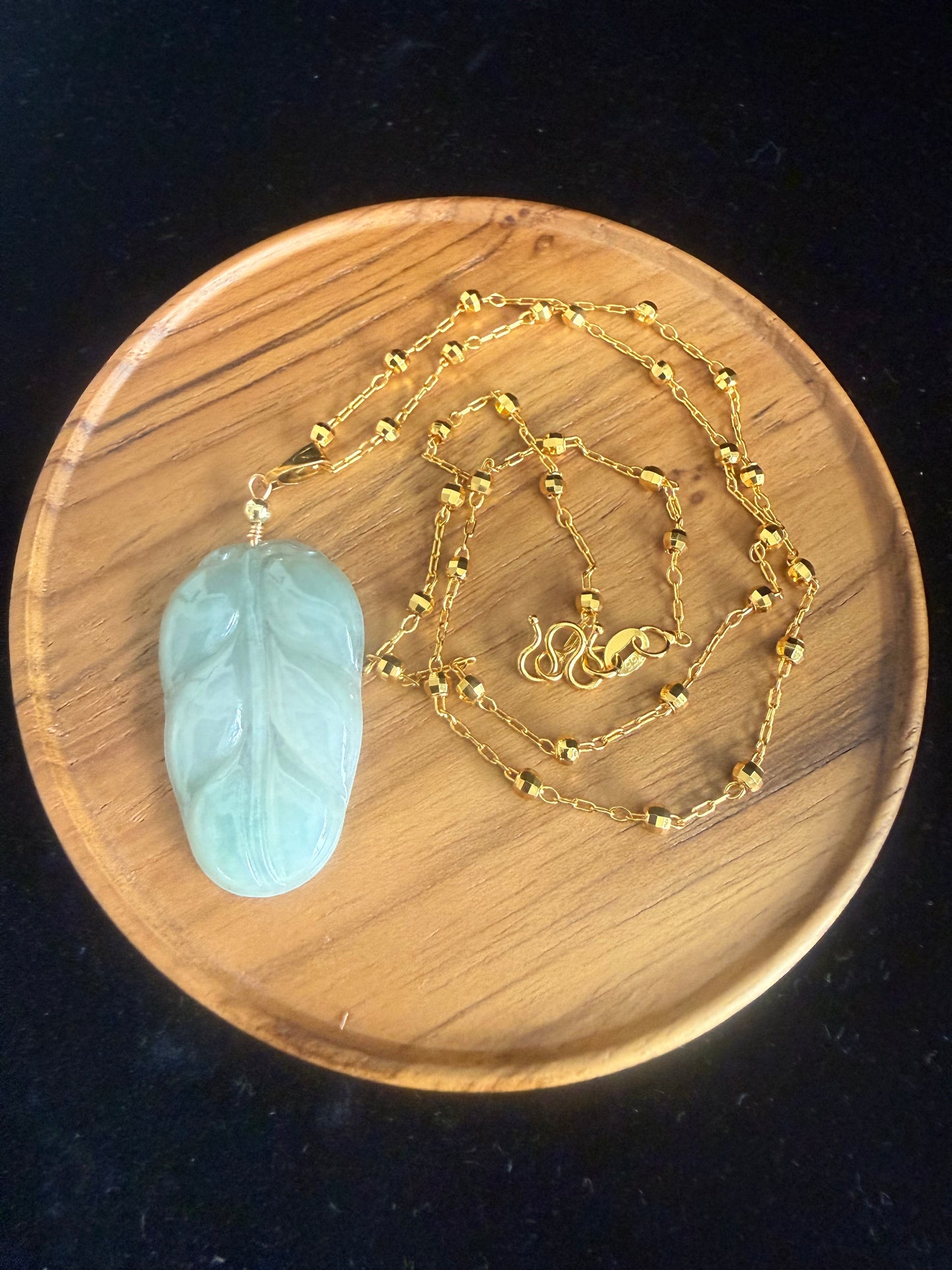 L54. Luminous Jadeite leaf pendant