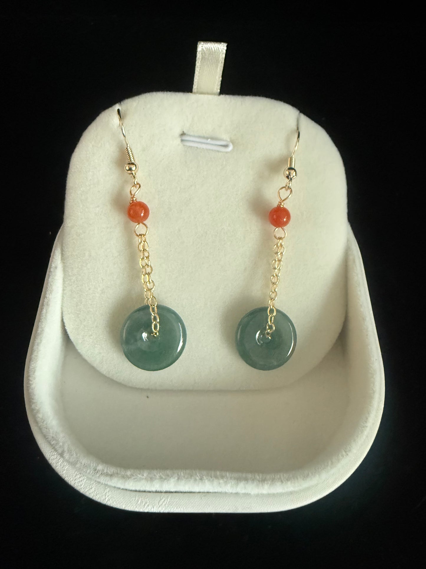 E341. Dangling safety button Jade Earring