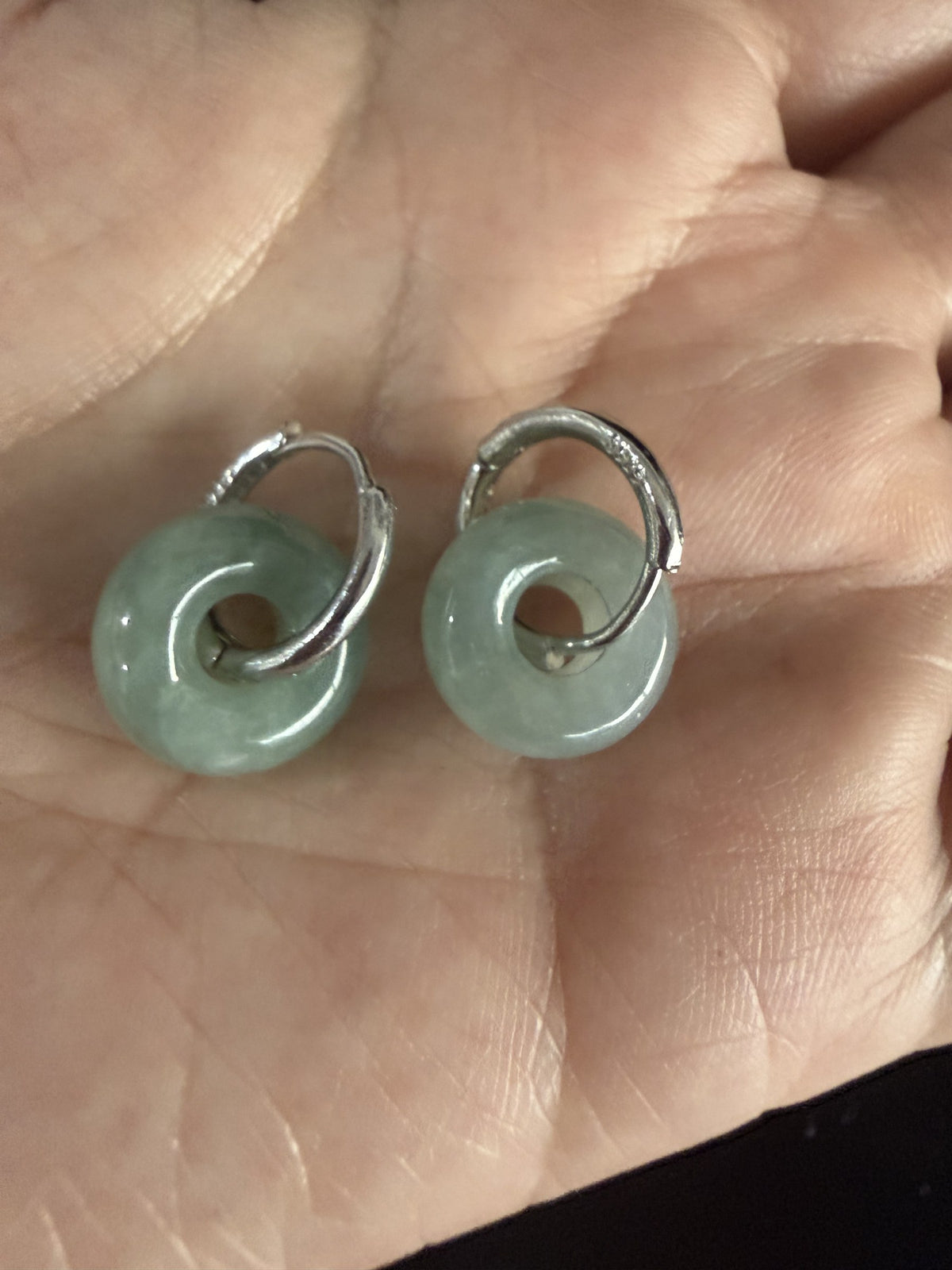 Light green safety button hoop Jade Earring
