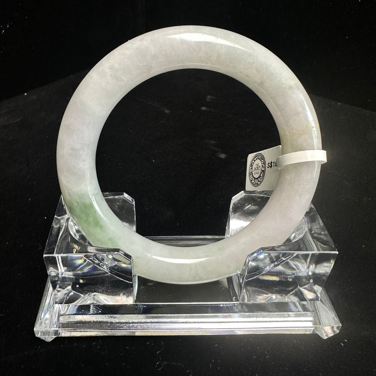 19. White with Touches of Green Jade Bangle