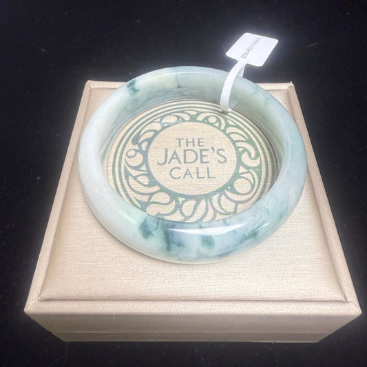 22. White with Blueish-Green Flower Jade Bangle