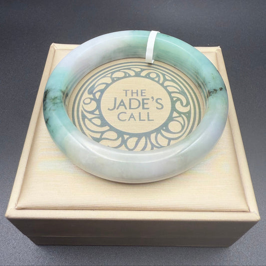 33. White and Greenish-Blue with Floating Flowers Jade Bangle