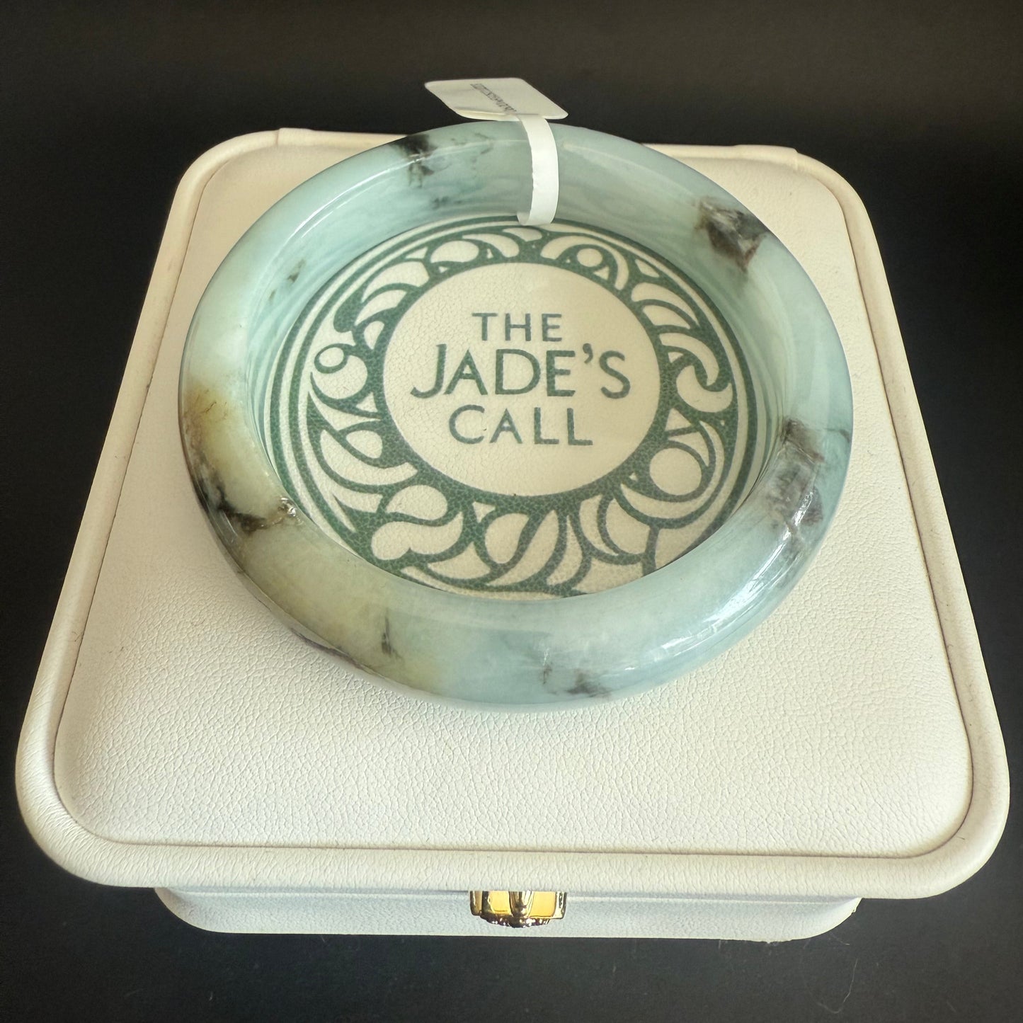 90.  Light green with ink kissed patterns Jade bangle