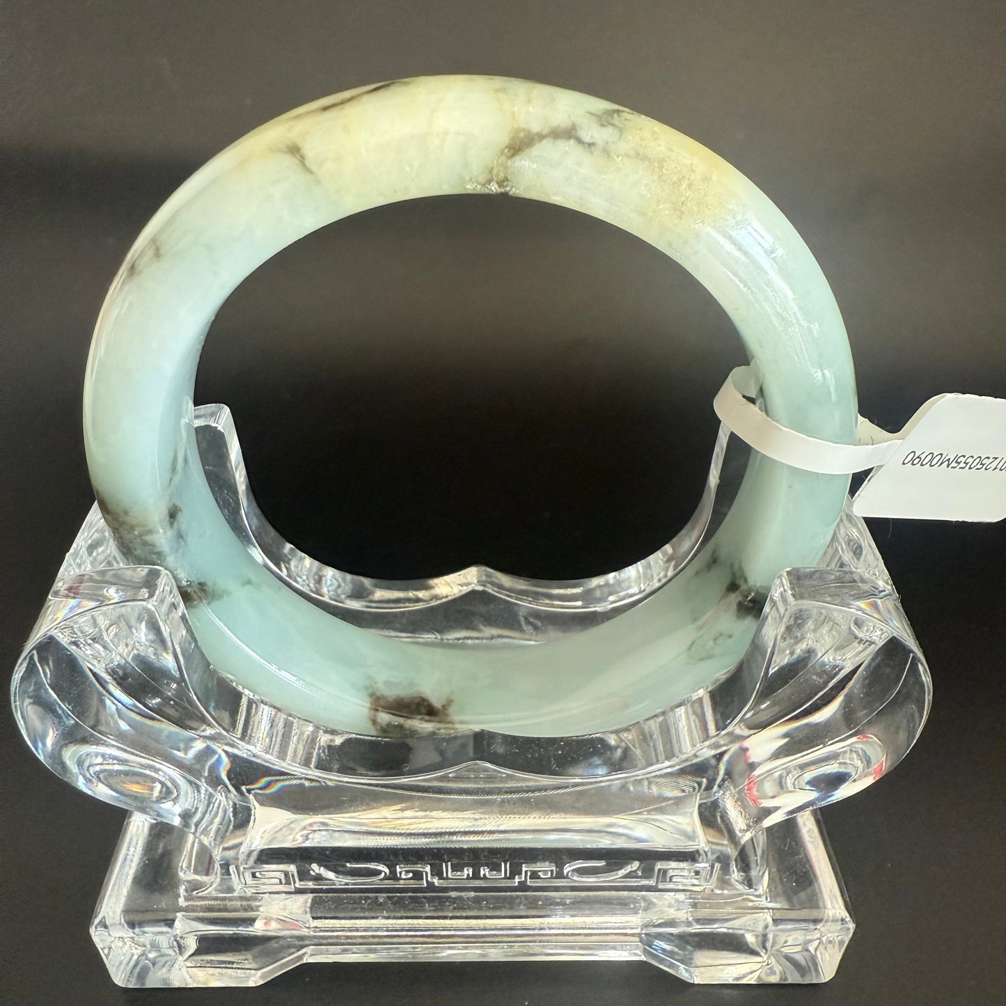 90.  Light green with ink kissed patterns Jade bangle