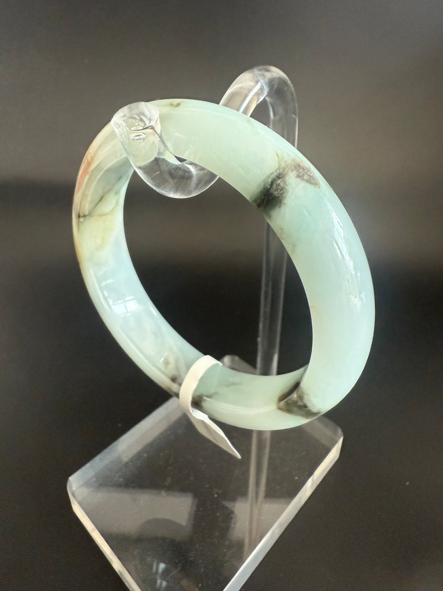 90.  Light green with ink kissed patterns Jade bangle