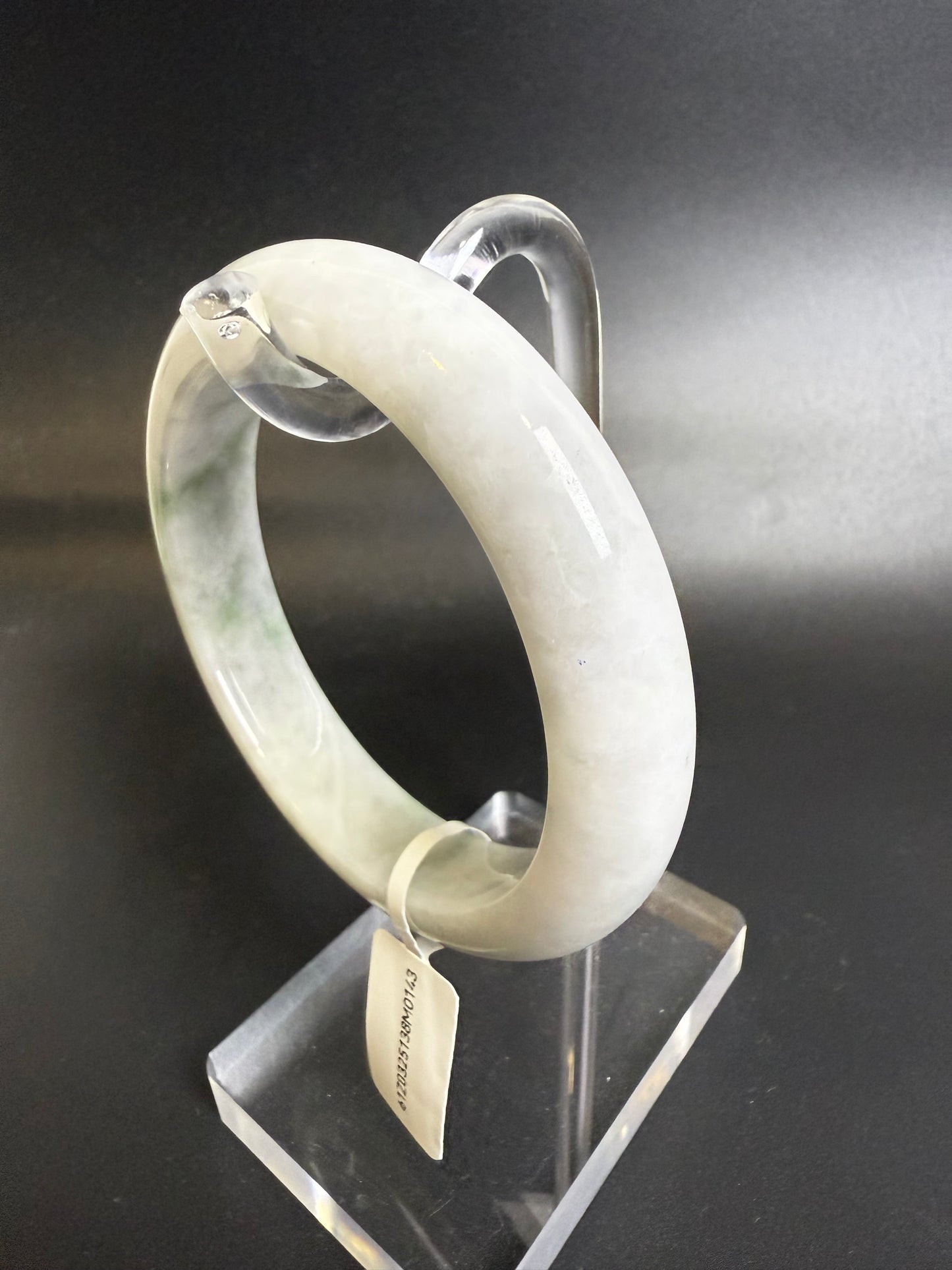 143. White-Grey bangle with green swirls Jade bangle