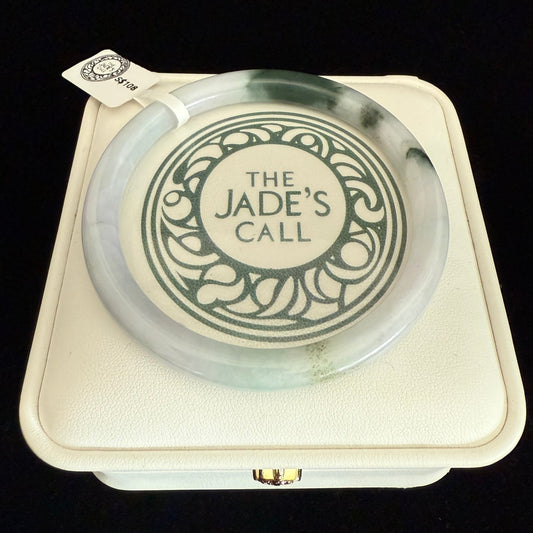 184. Thin white with green addition Jade bangle