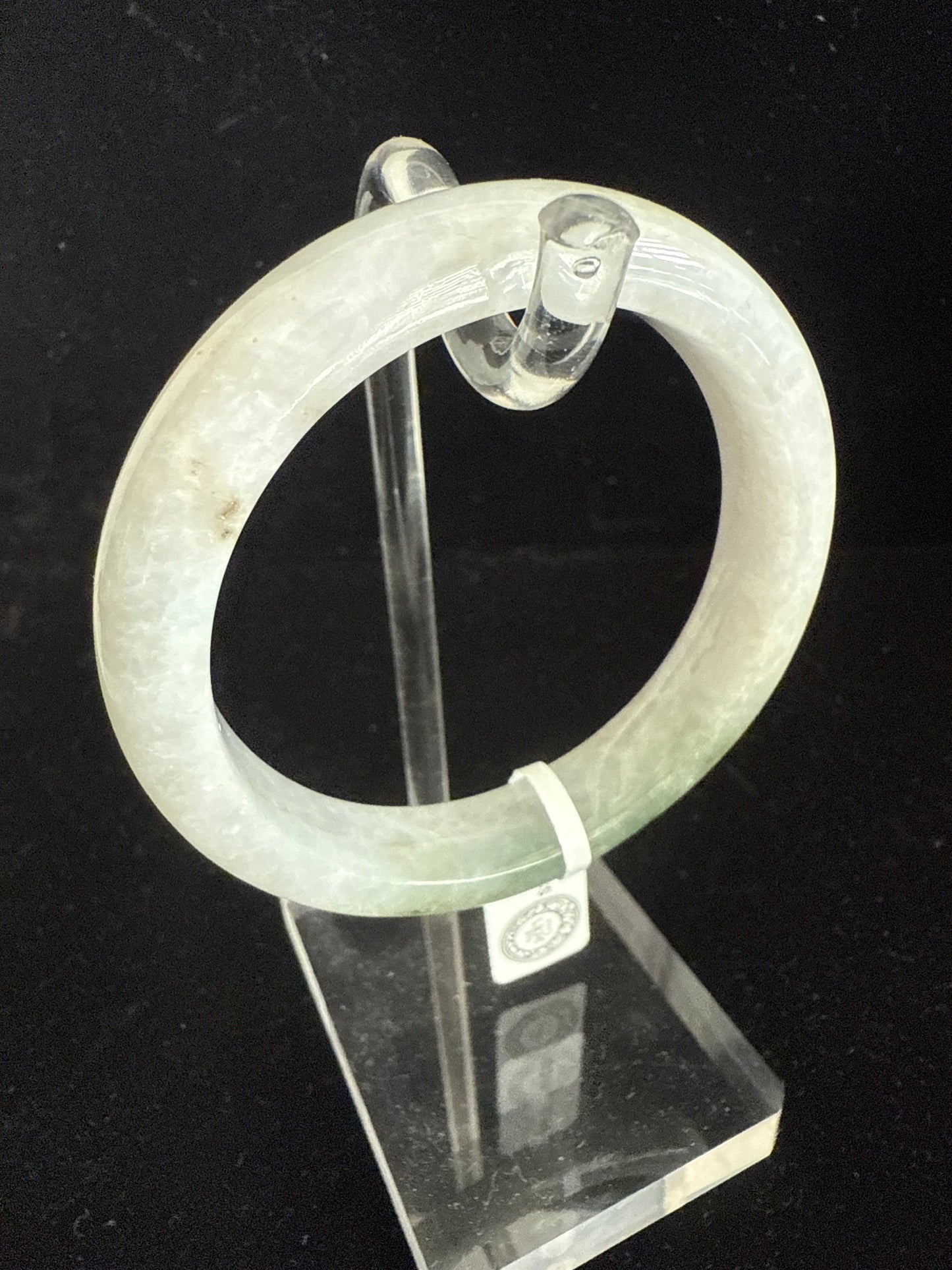105. Glossy grey fused with lake green Jade bangle