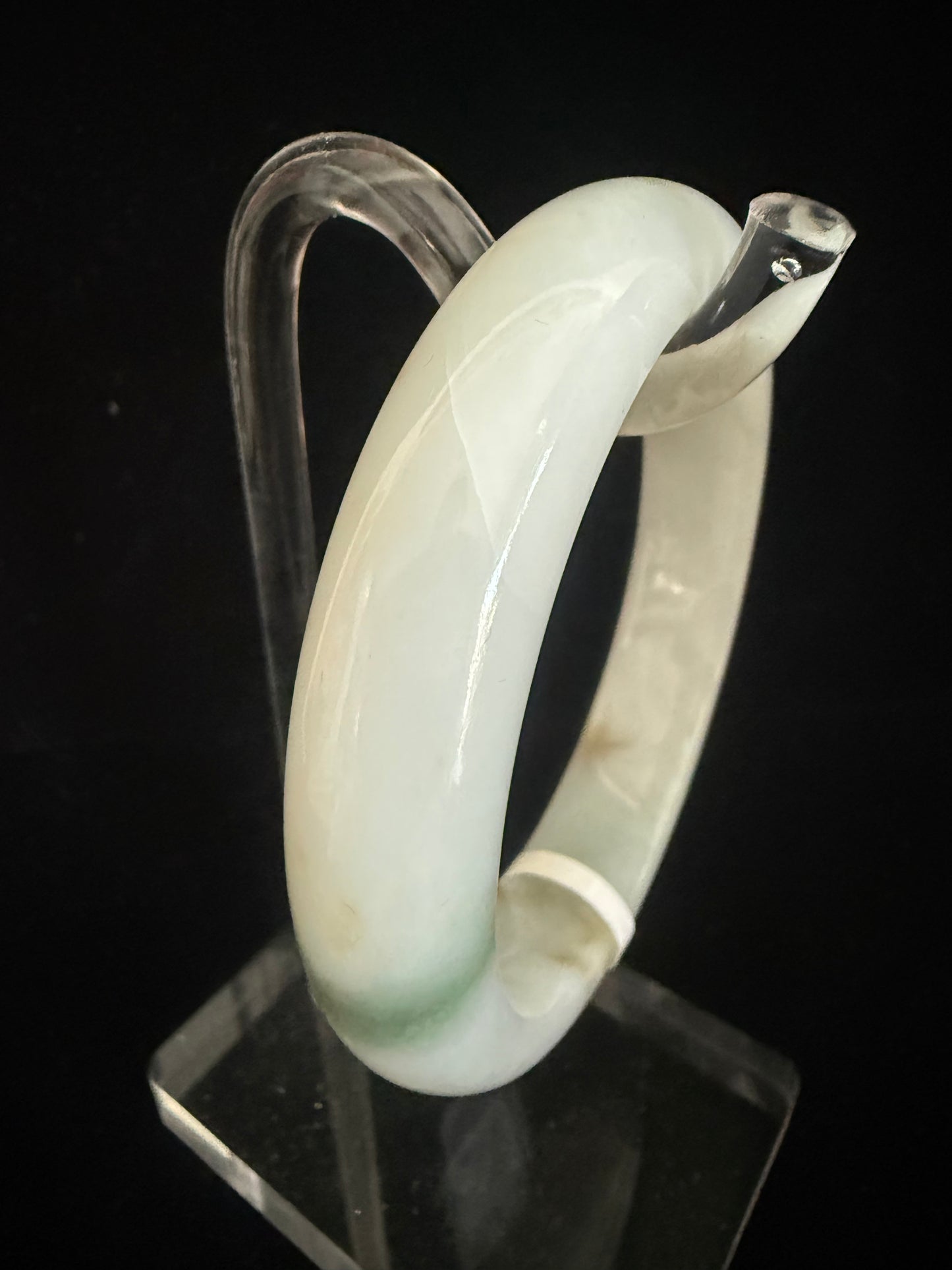 166. White with earthy brown spot Jade bangle