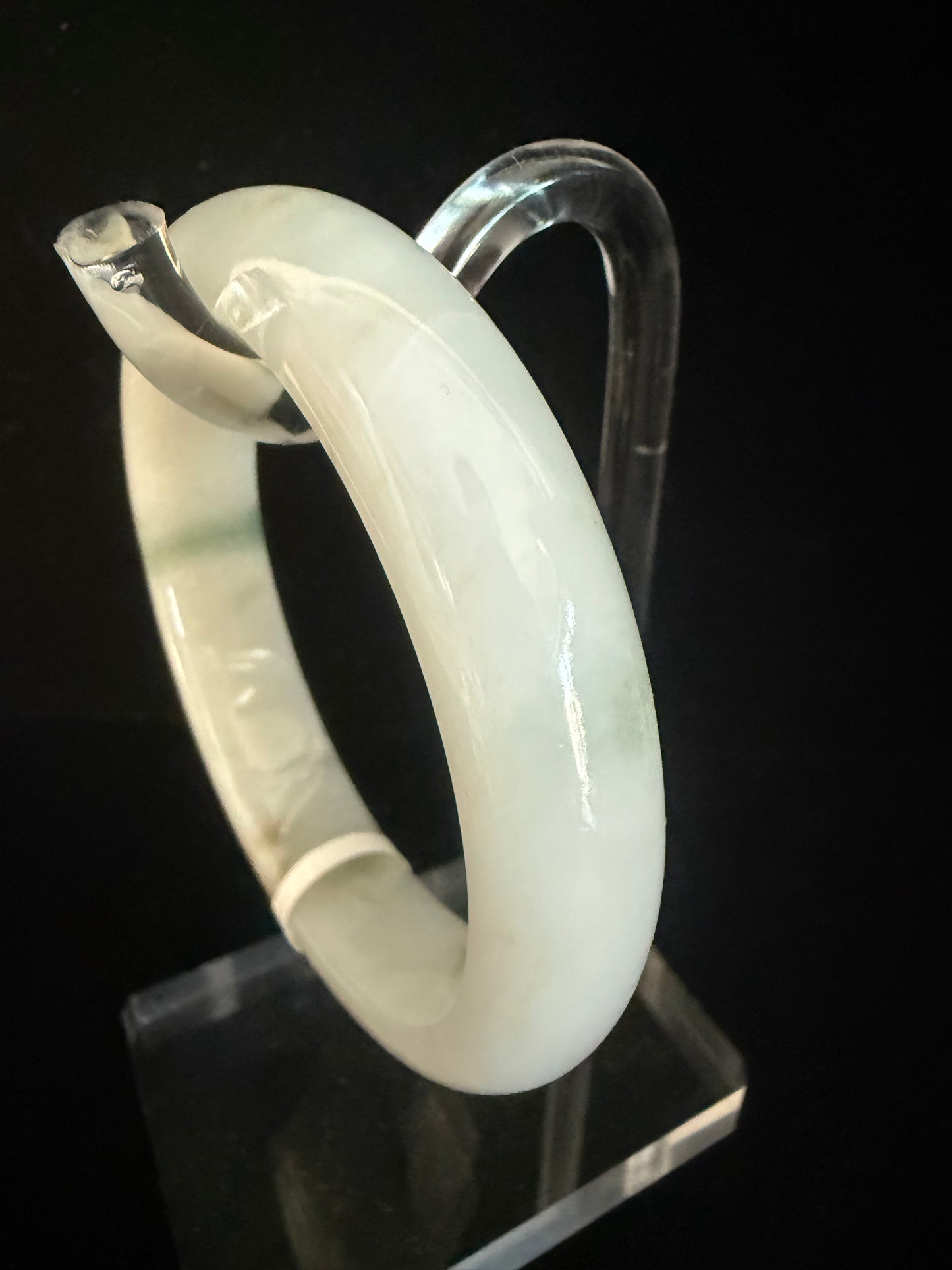 166. White with earthy brown spot Jade bangle
