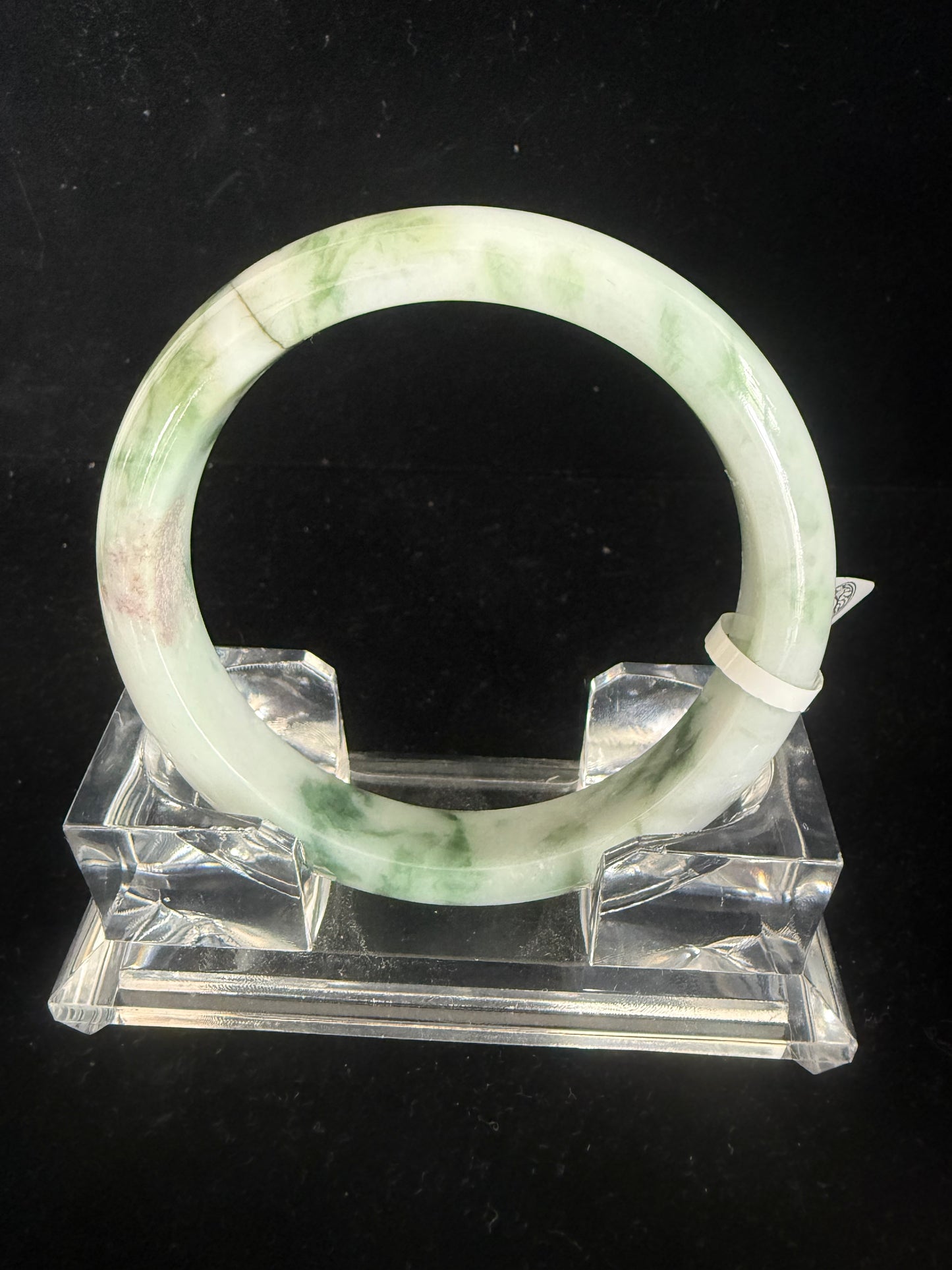 287. White with darker Green Swirls Jade Bangle