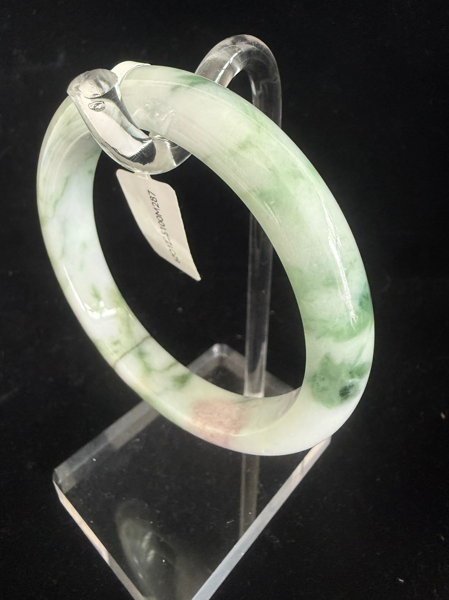 287. White with darker Green Swirls Jade Bangle