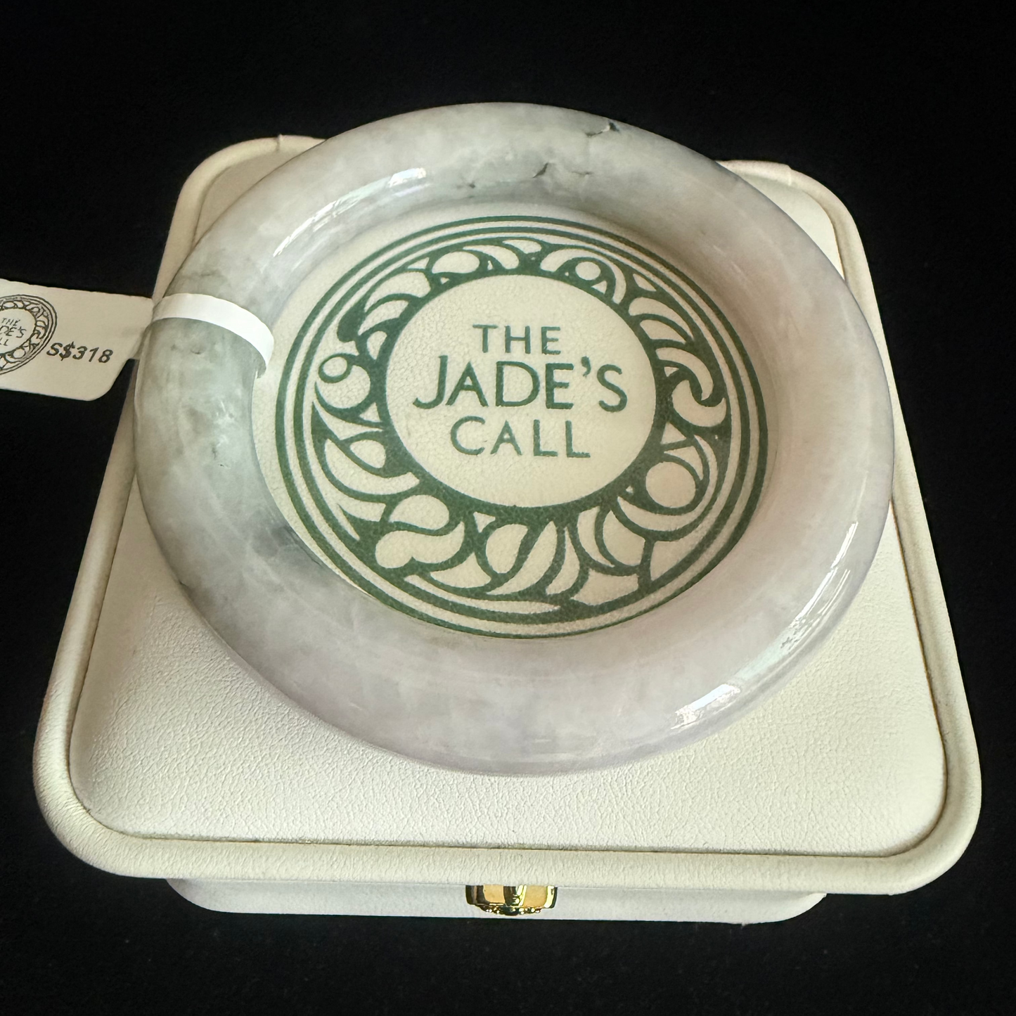 301.Traditional round light lavender with floating print Jade bangle.