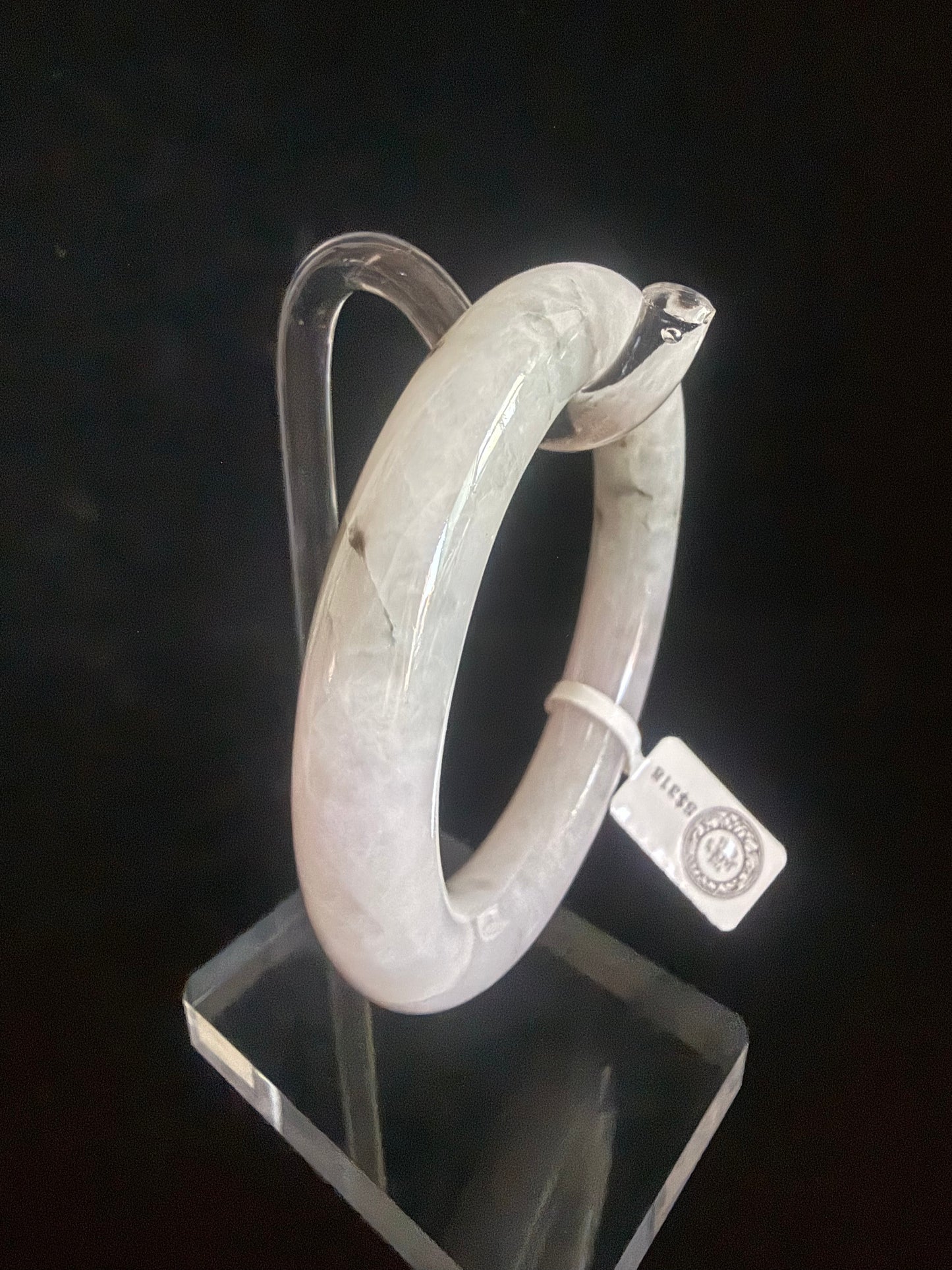 301.Traditional round light lavender with floating print Jade bangle.