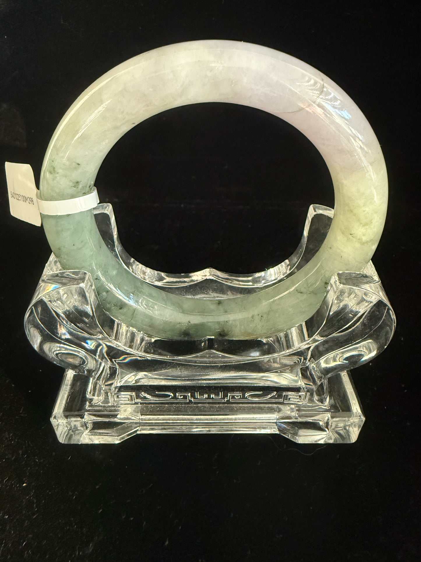 298. Traditional round Jade bangle in green and lavender
