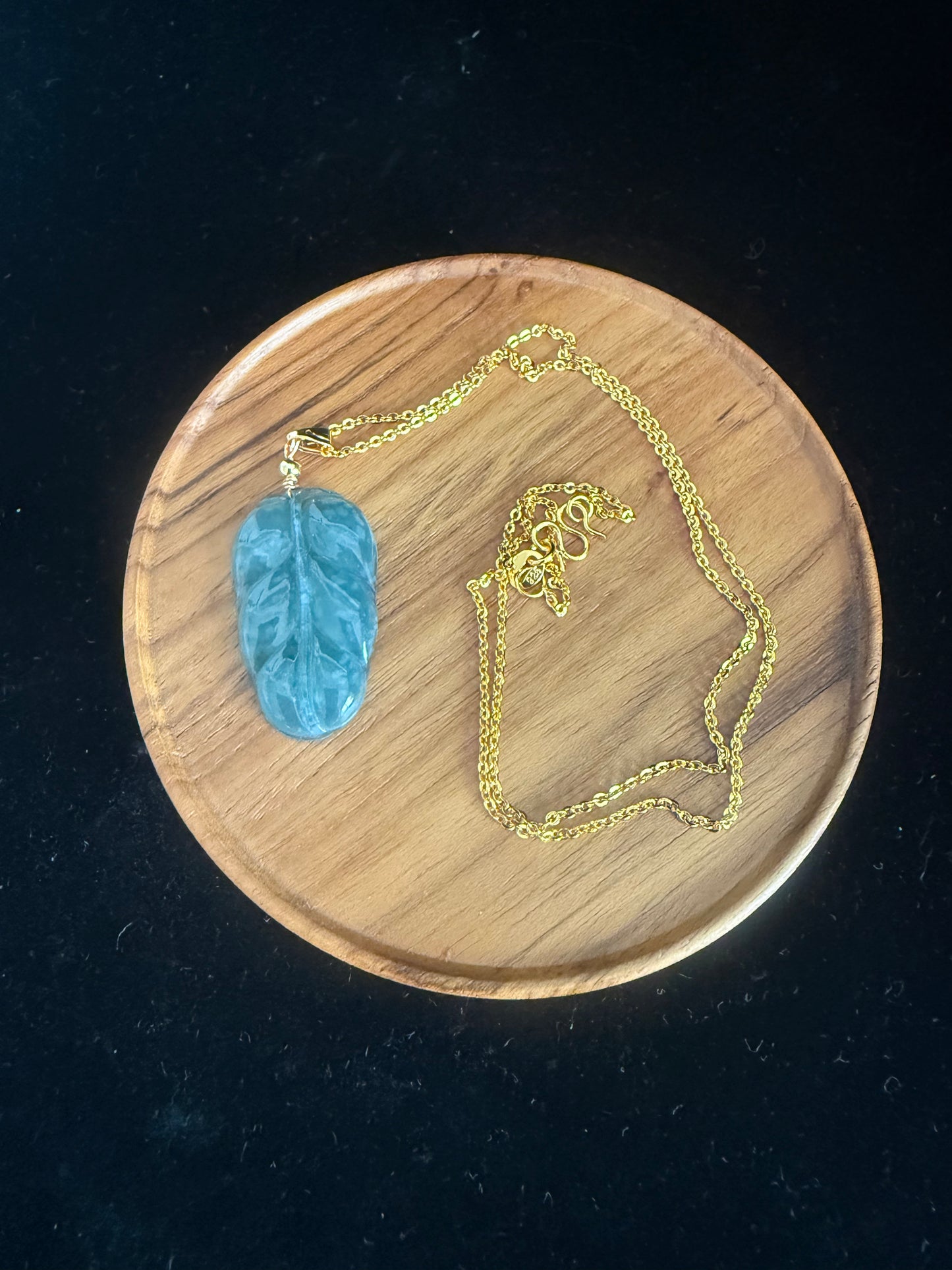 L52. Blue Jadeite Leaf Pendant