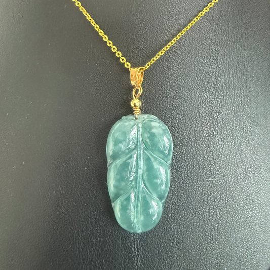 L52. Blue Jadeite Leaf Pendant