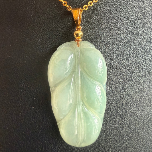 L53. Luminous Green Jadeite Leaf Pendant