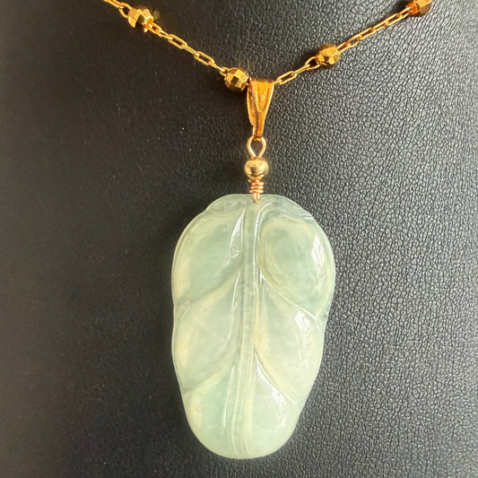 L54. Luminous Jadeite leaf pendant