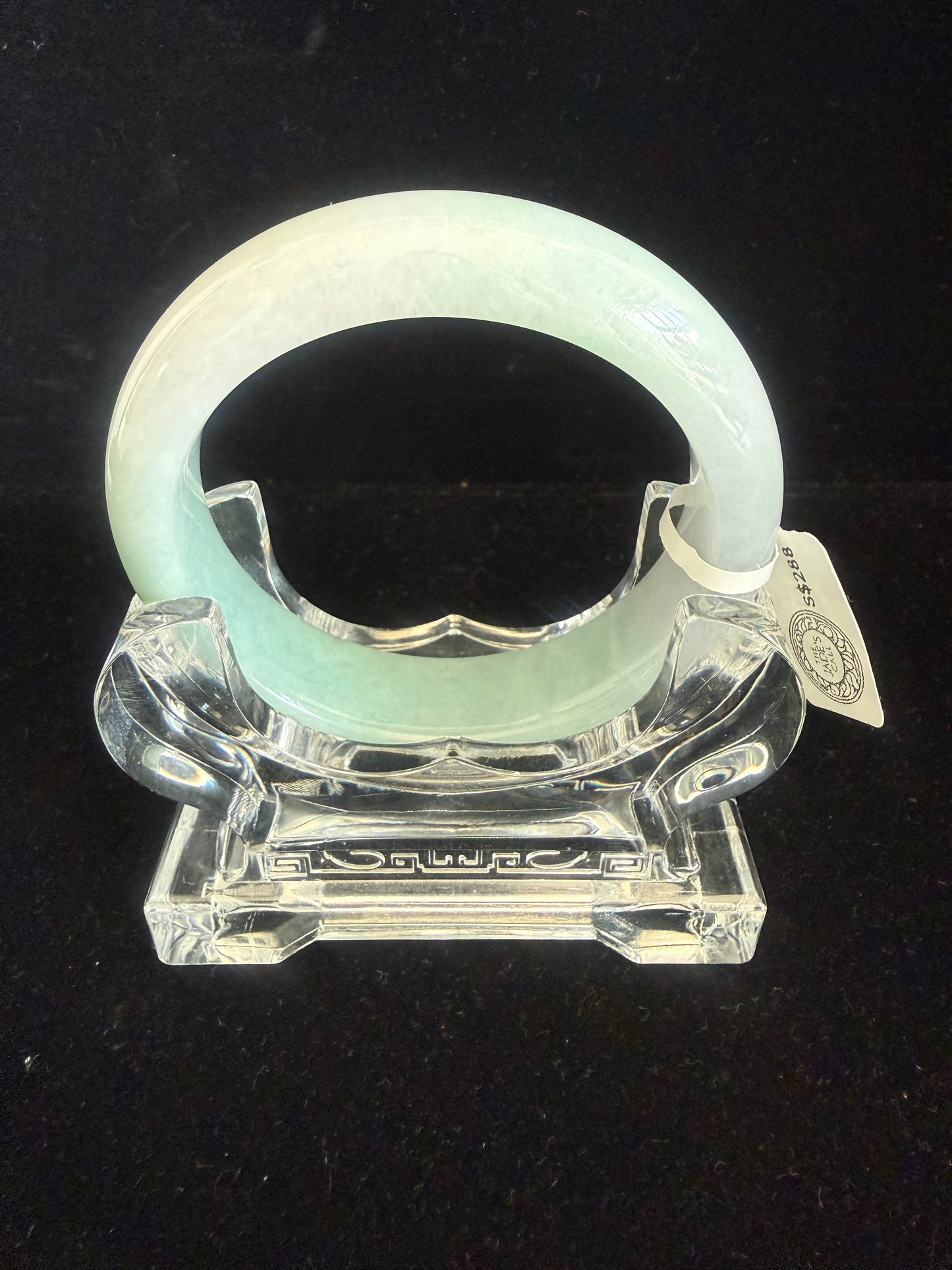 305. Green & Lavender Jadeite Bangle with Natural Stone Lines