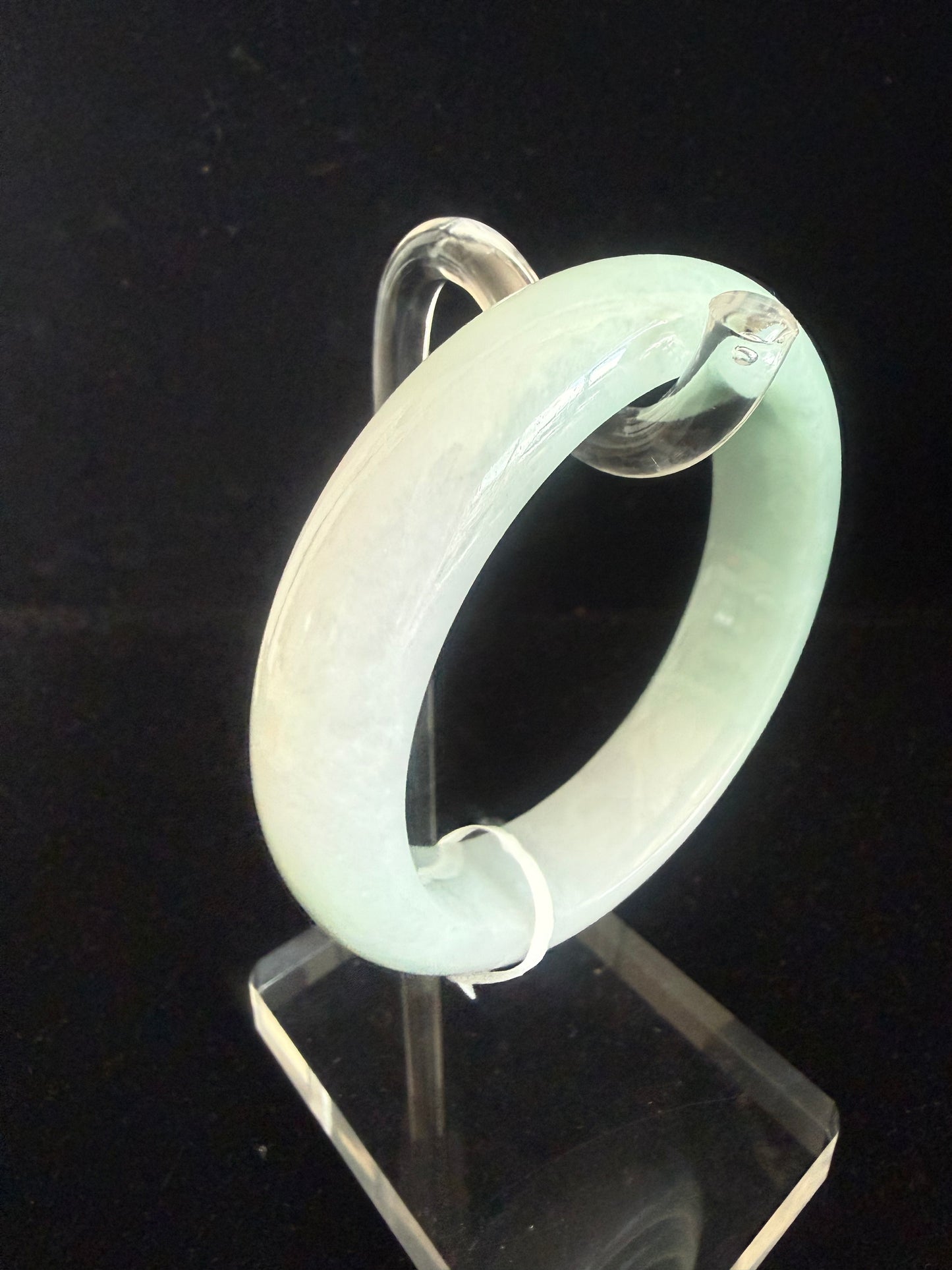 305. Green & Lavender Jadeite Bangle with Natural Stone Lines