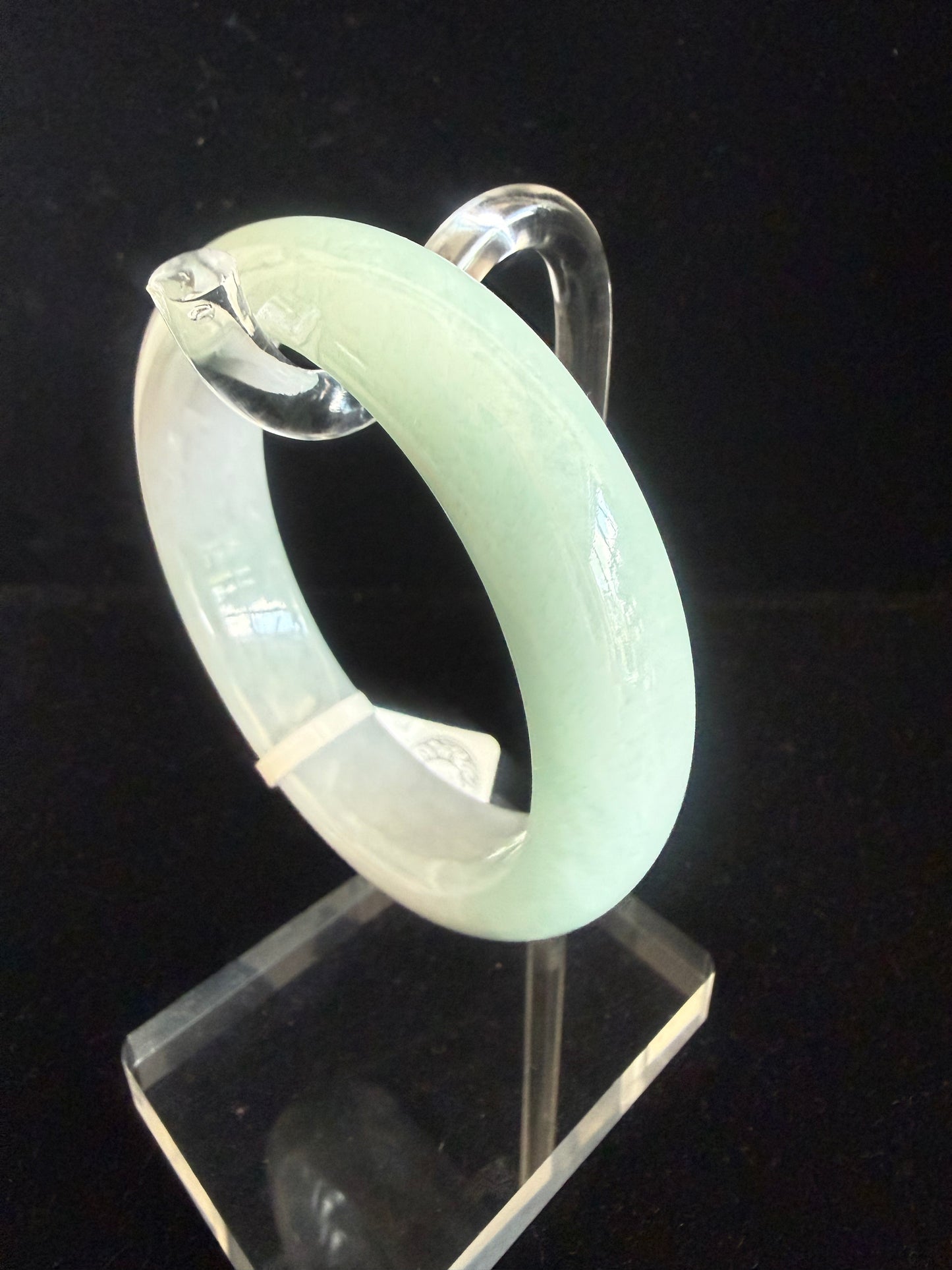 305. Green & Lavender Jadeite Bangle with Natural Stone Lines
