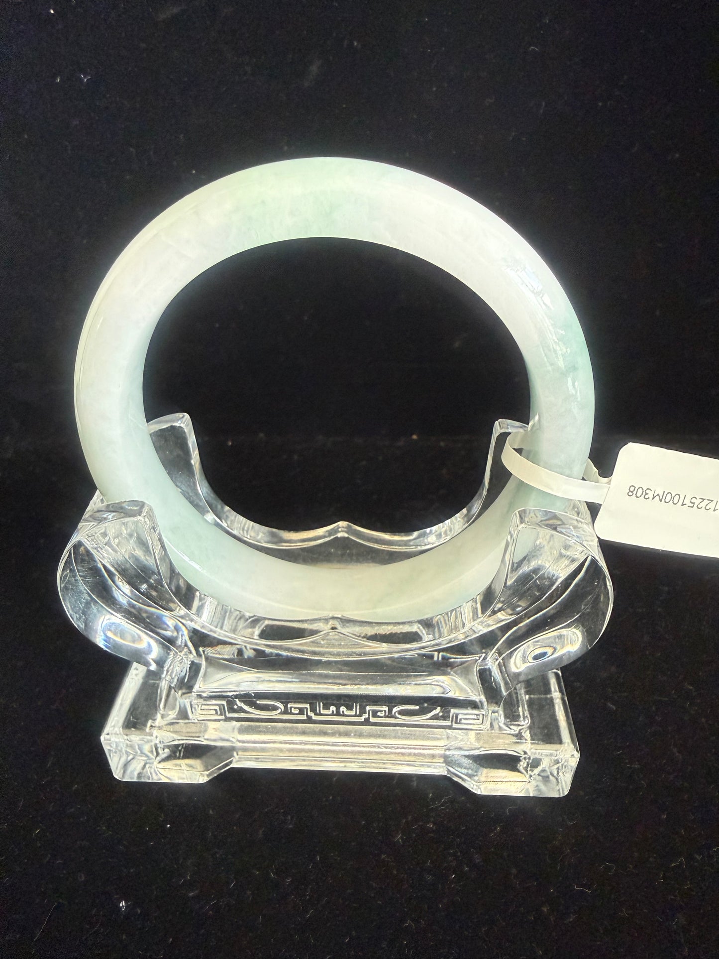 308. White Jadeite Bangle with Green Twirl