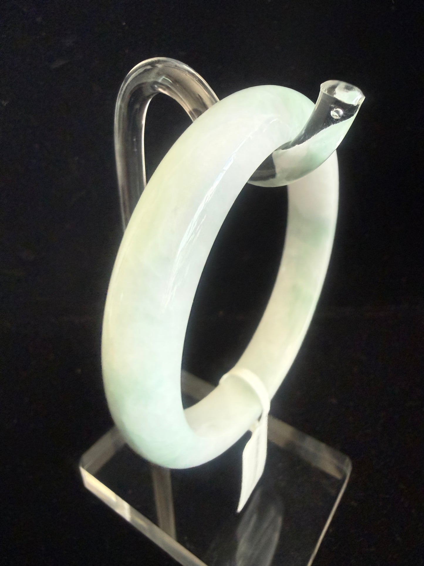 308. White Jadeite Bangle with Green Twirl
