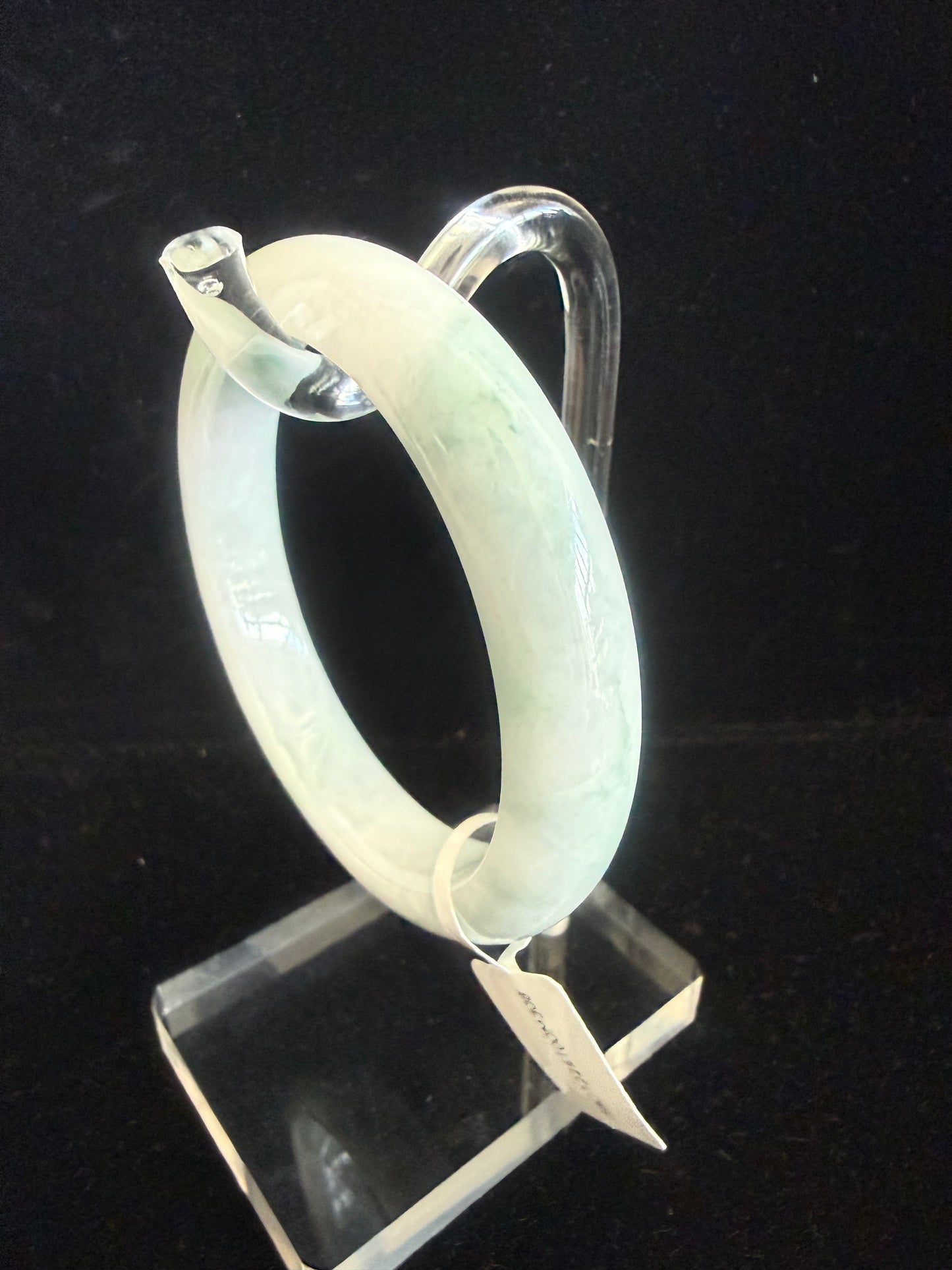 308. White Jadeite Bangle with Green Twirl