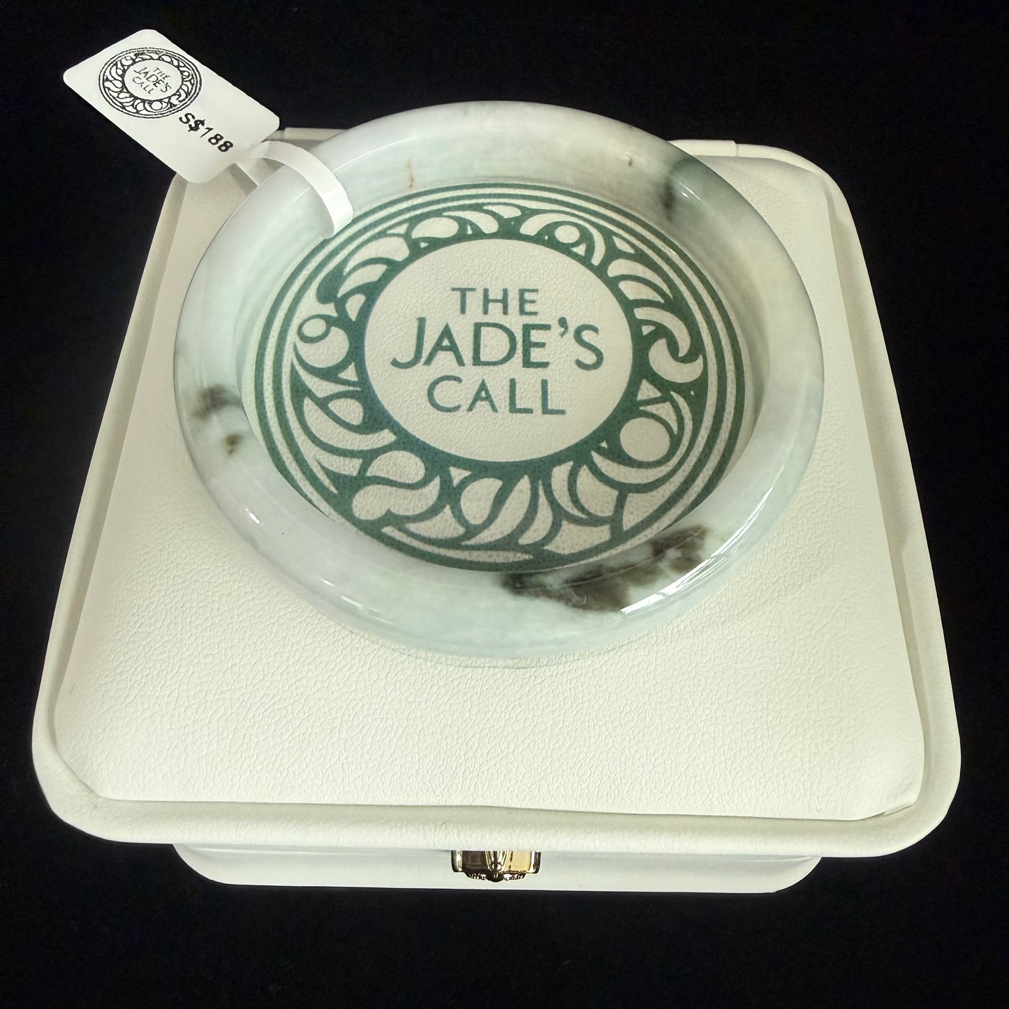 335. White with dark green pattern Jade Bangle