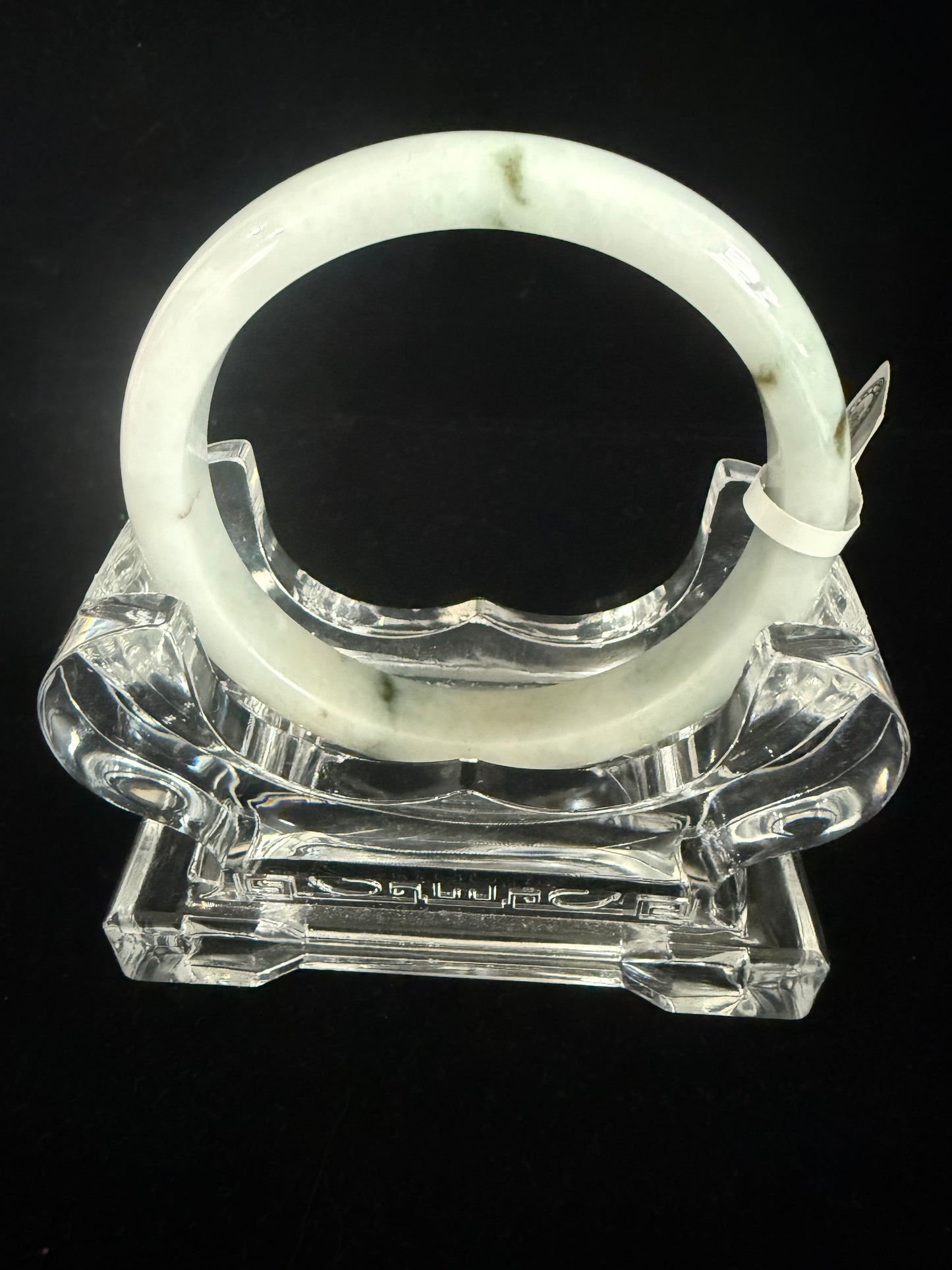 335. White with dark green pattern Jade Bangle